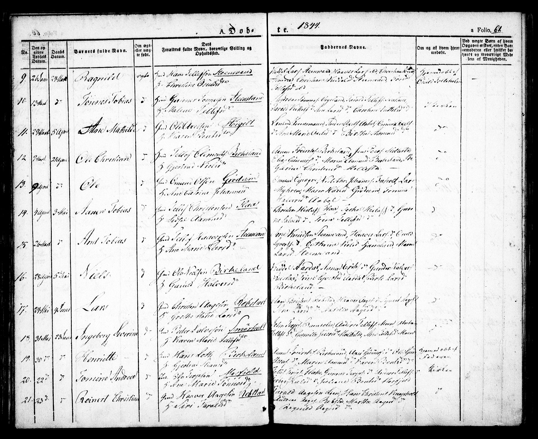 Birkenes sokneprestkontor, AV/SAK-1111-0004/F/Fa/L0001: Ministerialbok nr. A 1, 1829-1849, s. 61