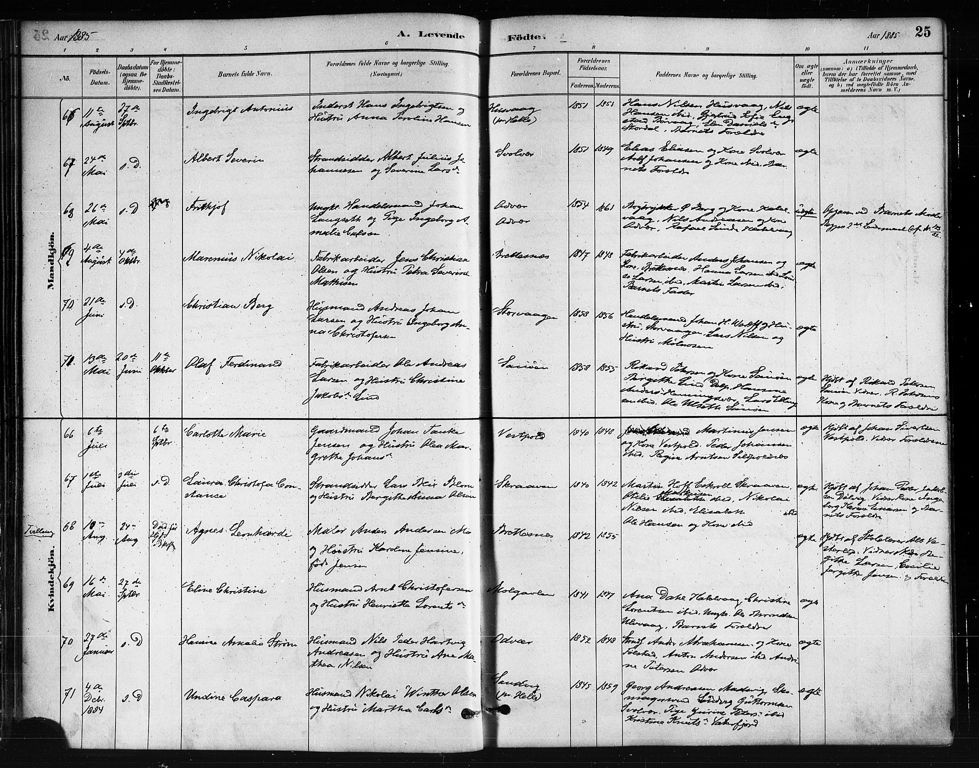 Ministerialprotokoller, klokkerbøker og fødselsregistre - Nordland, AV/SAT-A-1459/874/L1059: Ministerialbok nr. 874A03, 1884-1890, s. 25