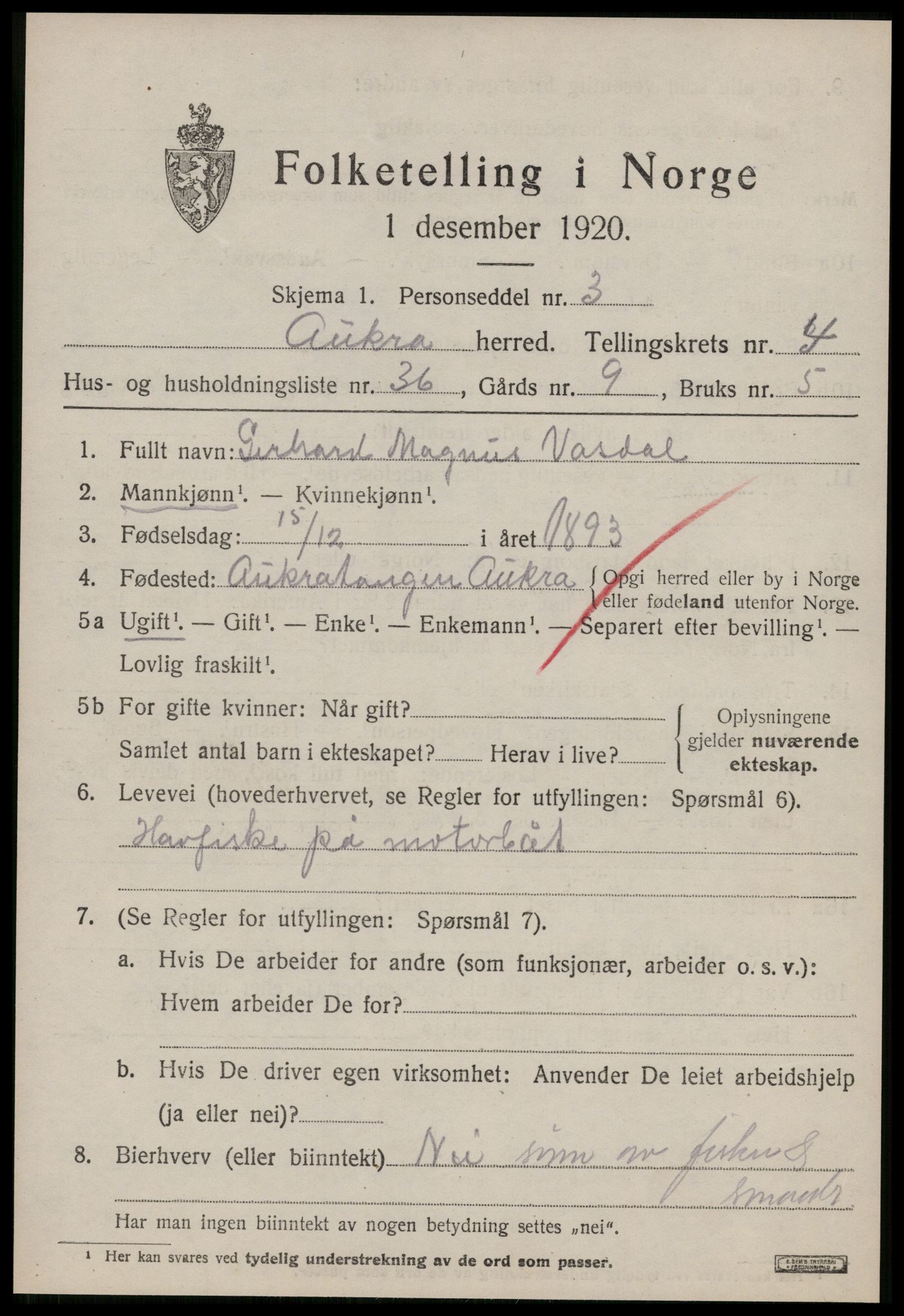 SAT, Folketelling 1920 for 1545 Aukra herred, 1920, s. 3203