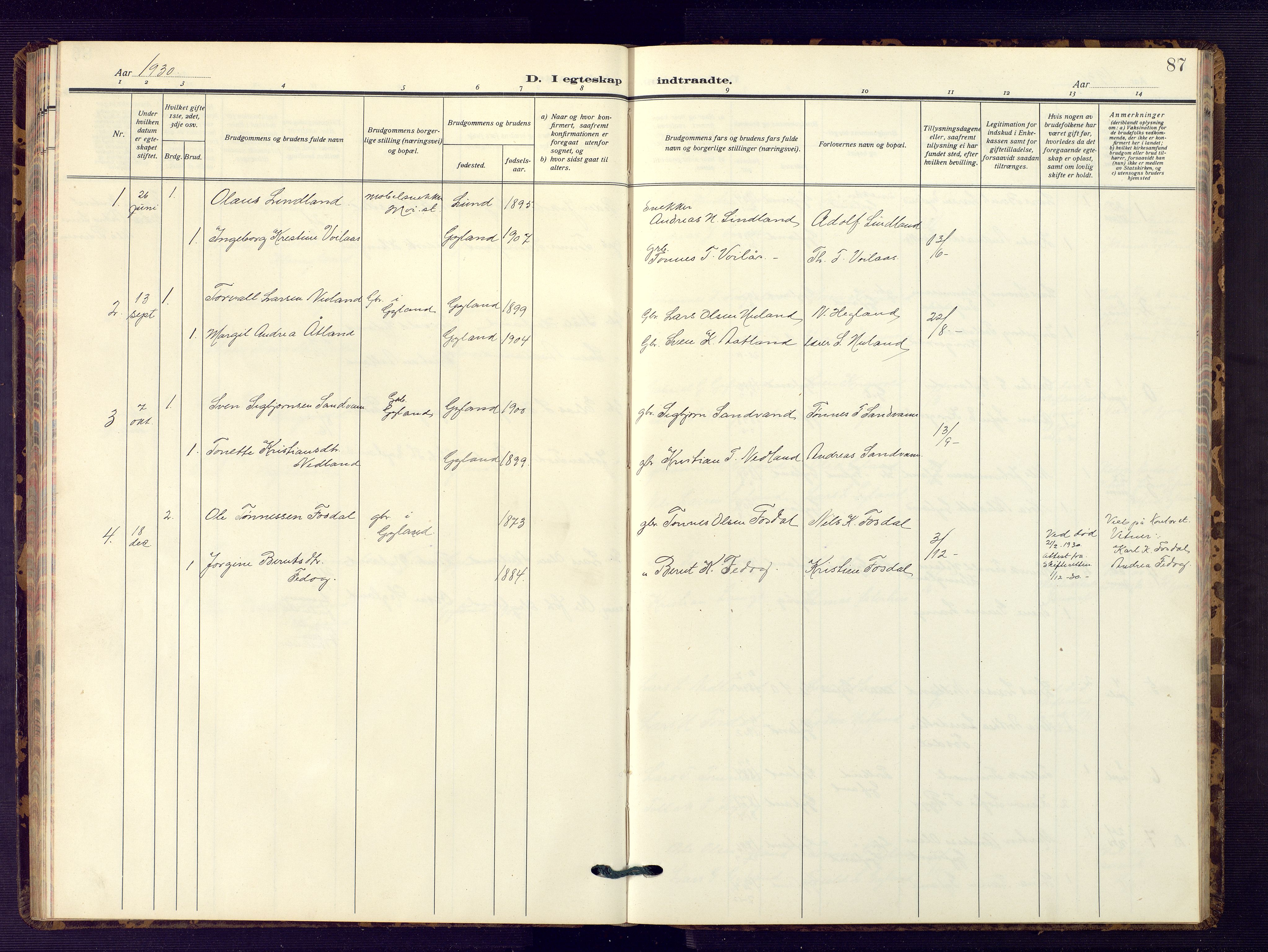 Bakke sokneprestkontor, AV/SAK-1111-0002/F/Fb/Fbb/L0005: Klokkerbok nr. B 5, 1927-1947, s. 87