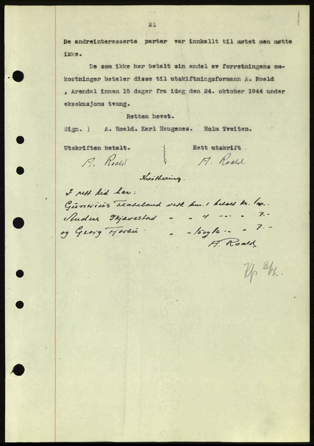 Nedenes sorenskriveri, AV/SAK-1221-0006/G/Gb/Gba/L0052: Pantebok nr. A6a, 1944-1945, Dagboknr: 981/1944