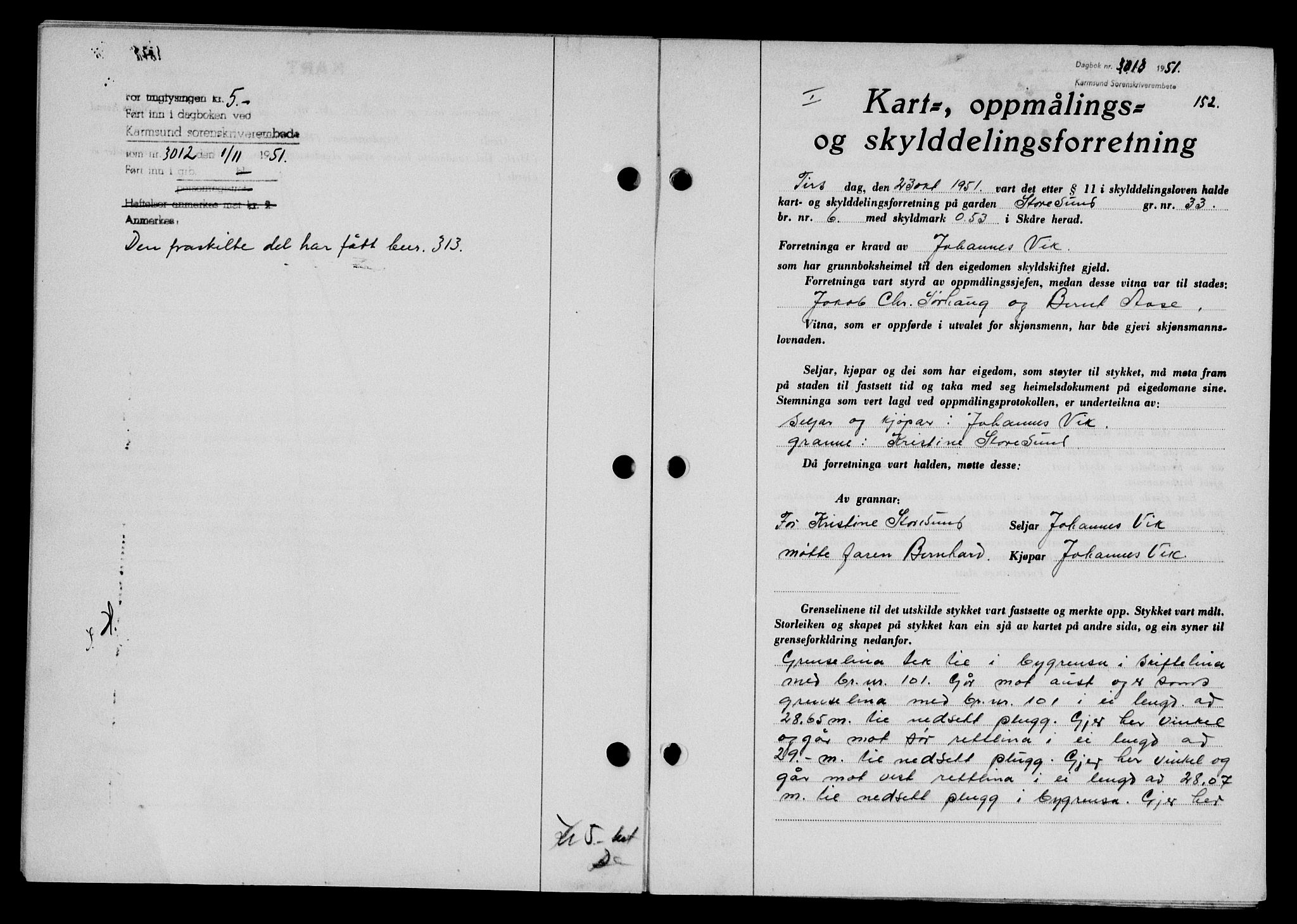 Karmsund sorenskriveri, SAST/A-100311/01/II/IIB/L0104: Pantebok nr. 84A, 1951-1952, Dagboknr: 3013/1951