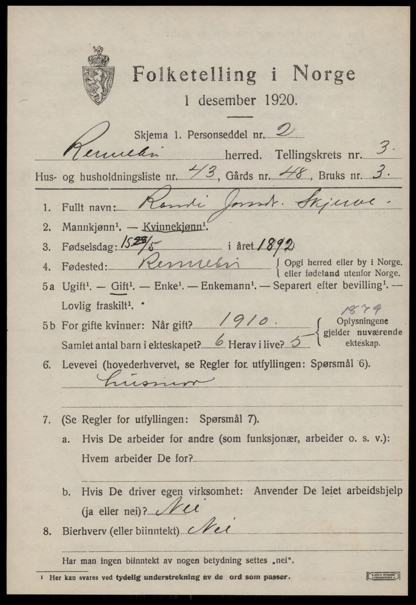 SAT, Folketelling 1920 for 1635 Rennebu herred, 1920, s. 2358