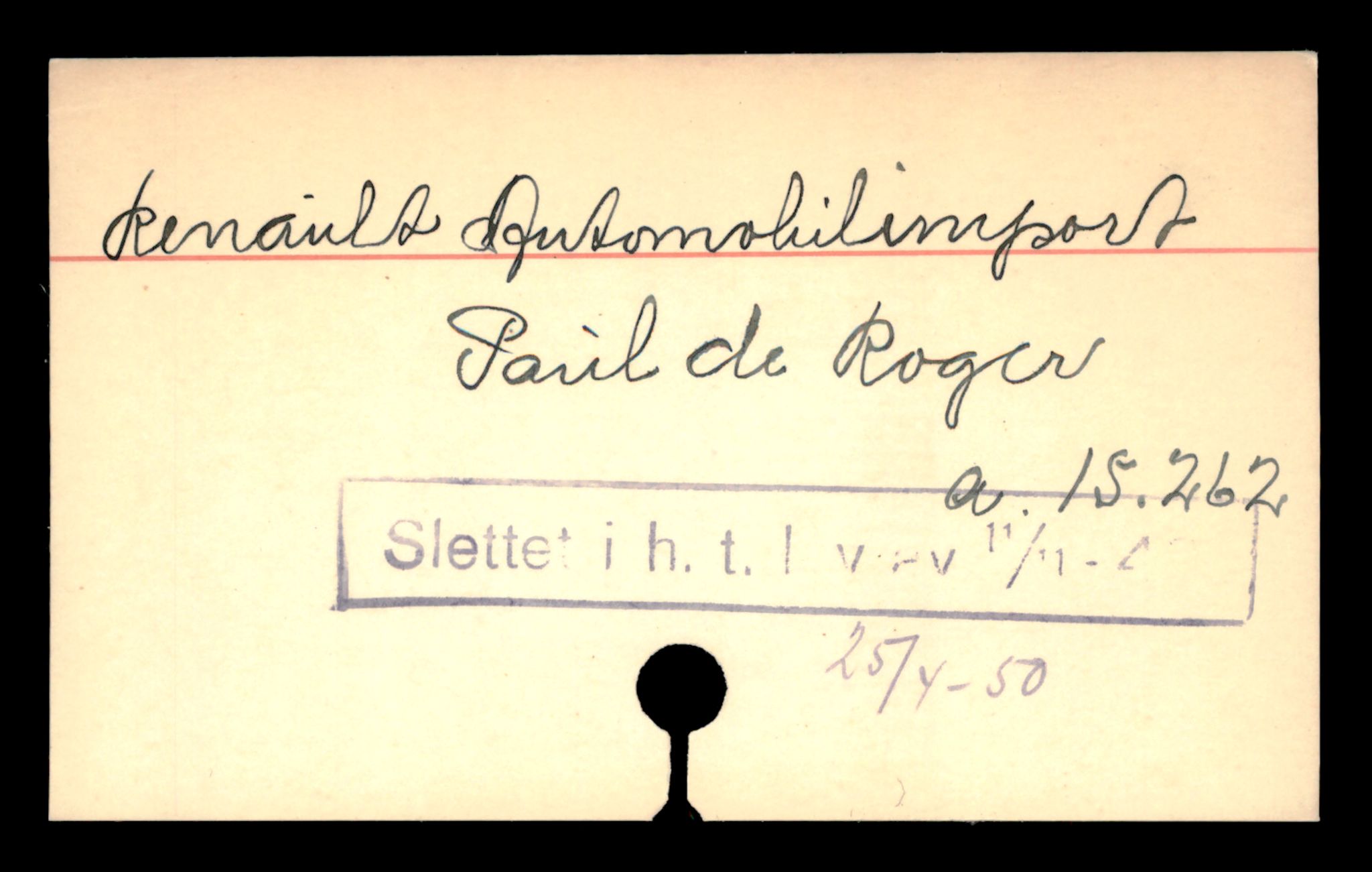 Oslo byfogd, Handelsregisteret, SAT/A-10867/G/Ga/Gad/L0061: Kartotekkort - Slettede foretak, Ren-Rø, 1890-1990
