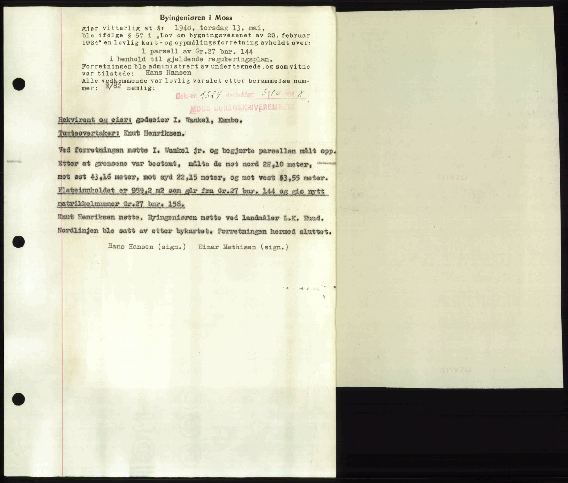 Moss sorenskriveri, SAO/A-10168: Pantebok nr. A20, 1948-1948, Dagboknr: 2524/1948