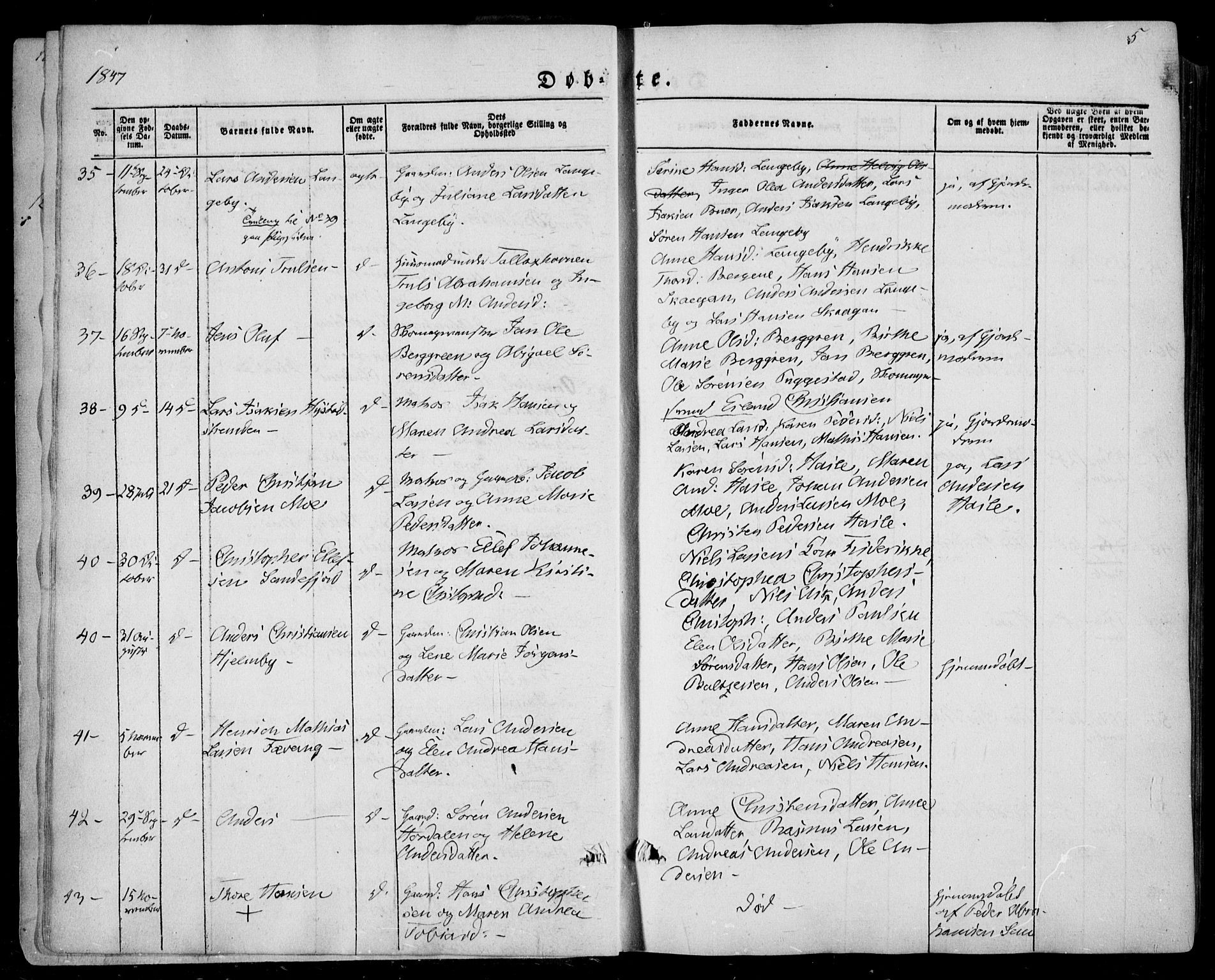 Sandar kirkebøker, AV/SAKO-A-243/F/Fa/L0006: Ministerialbok nr. 6, 1847-1860, s. 5a