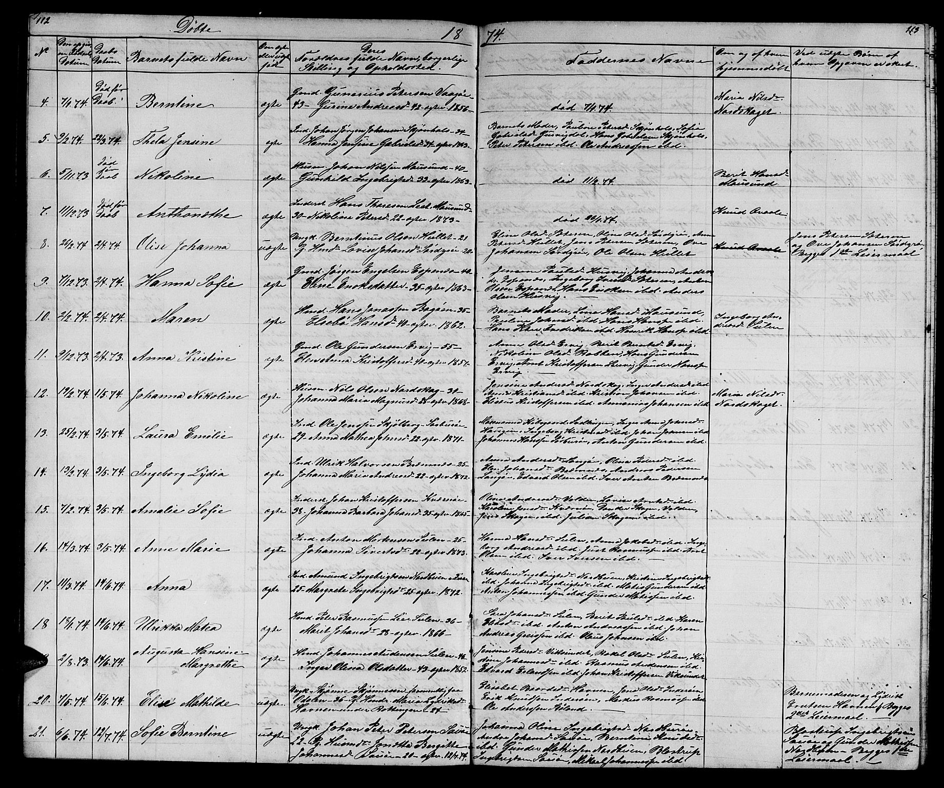 Ministerialprotokoller, klokkerbøker og fødselsregistre - Sør-Trøndelag, SAT/A-1456/640/L0583: Klokkerbok nr. 640C01, 1866-1877, s. 112-113