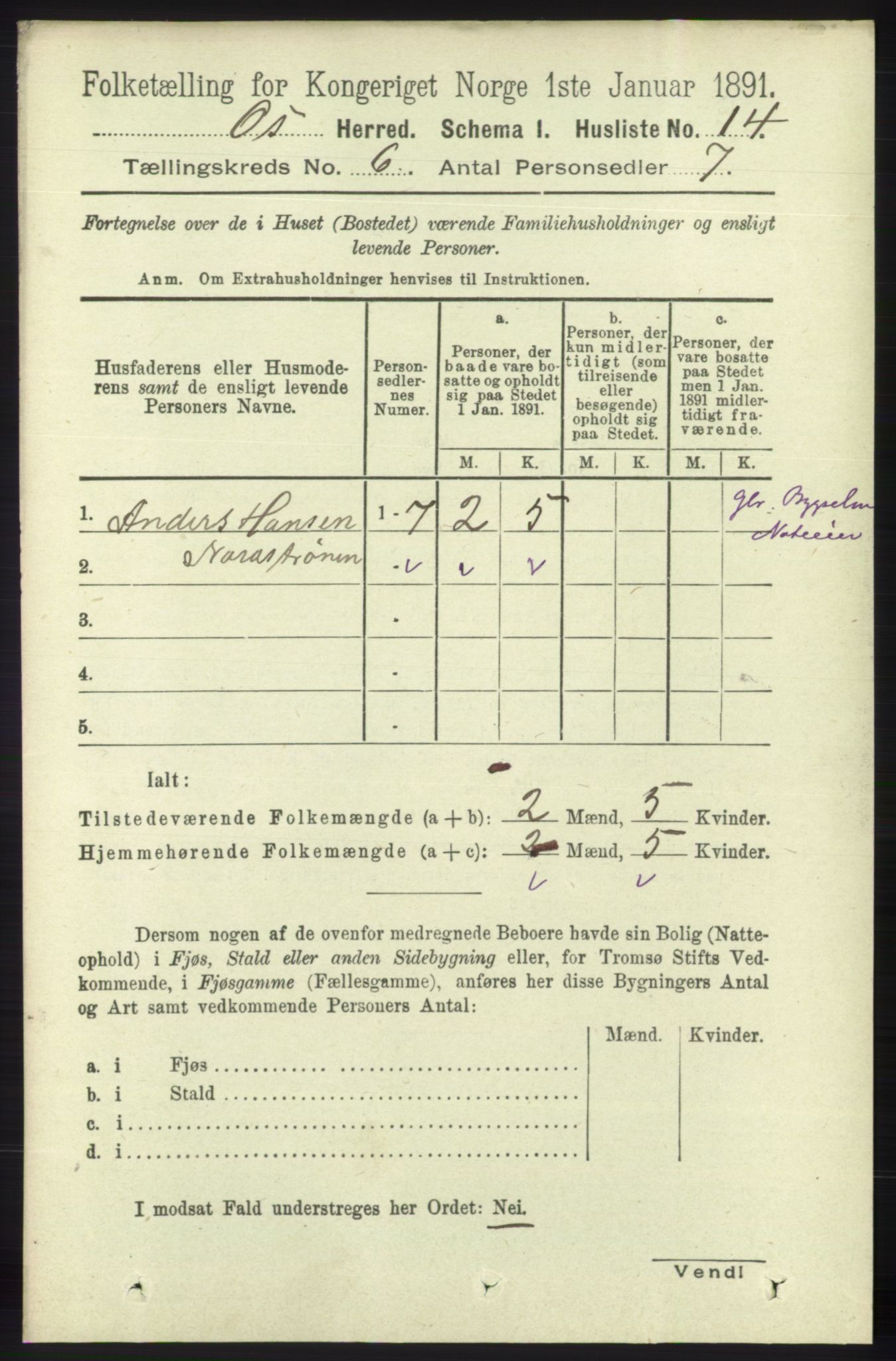 RA, Folketelling 1891 for 1243 Os herred, 1891, s. 1418