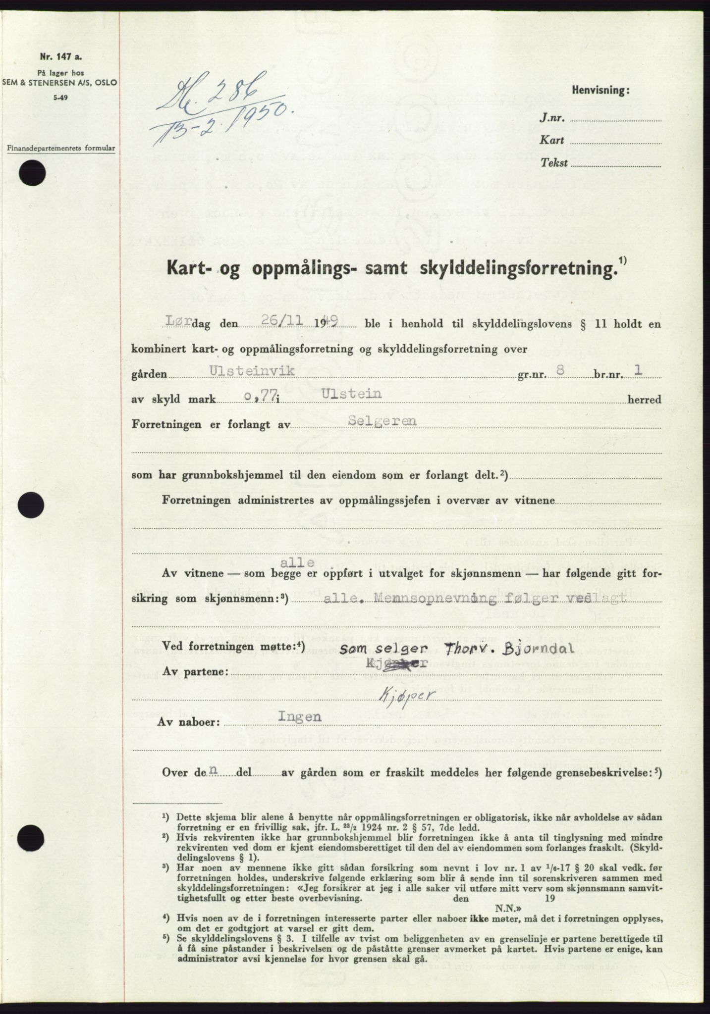 Søre Sunnmøre sorenskriveri, SAT/A-4122/1/2/2C/L0086: Pantebok nr. 12A, 1949-1950, Dagboknr: 286/1950