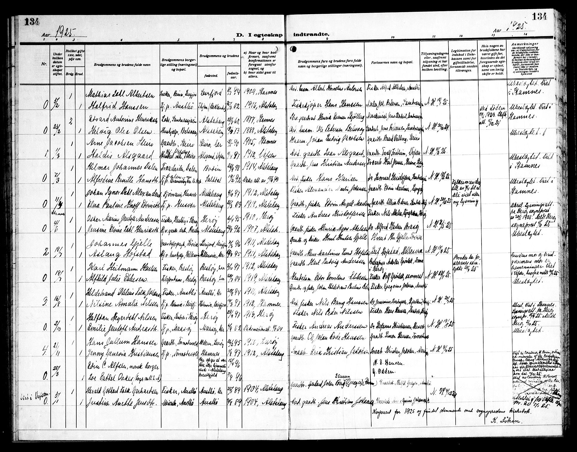 Ministerialprotokoller, klokkerbøker og fødselsregistre - Nordland, AV/SAT-A-1459/830/L0466: Klokkerbok nr. 830C08, 1920-1945, s. 134