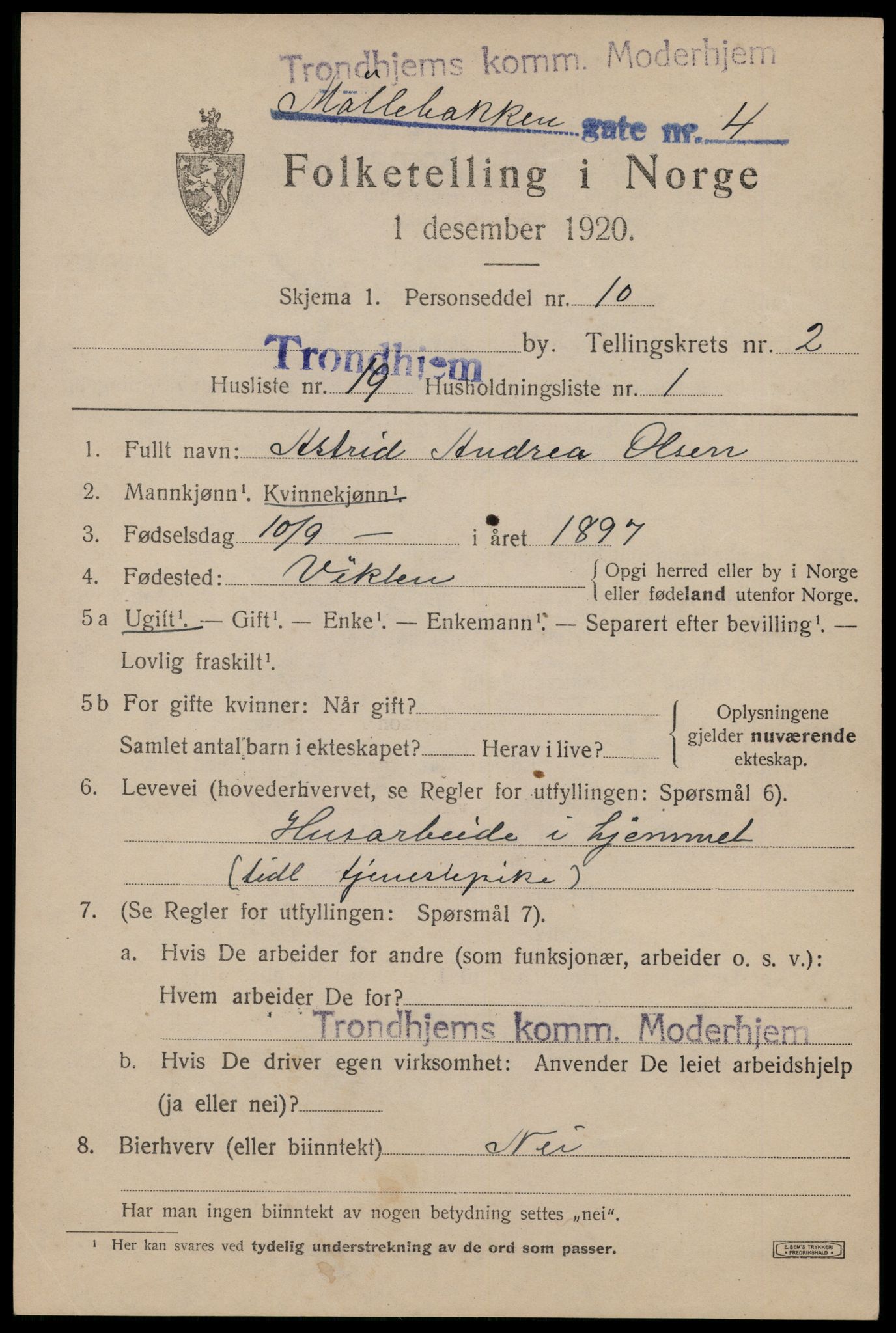 SAT, Folketelling 1920 for 1601 Trondheim kjøpstad, 1920, s. 34302