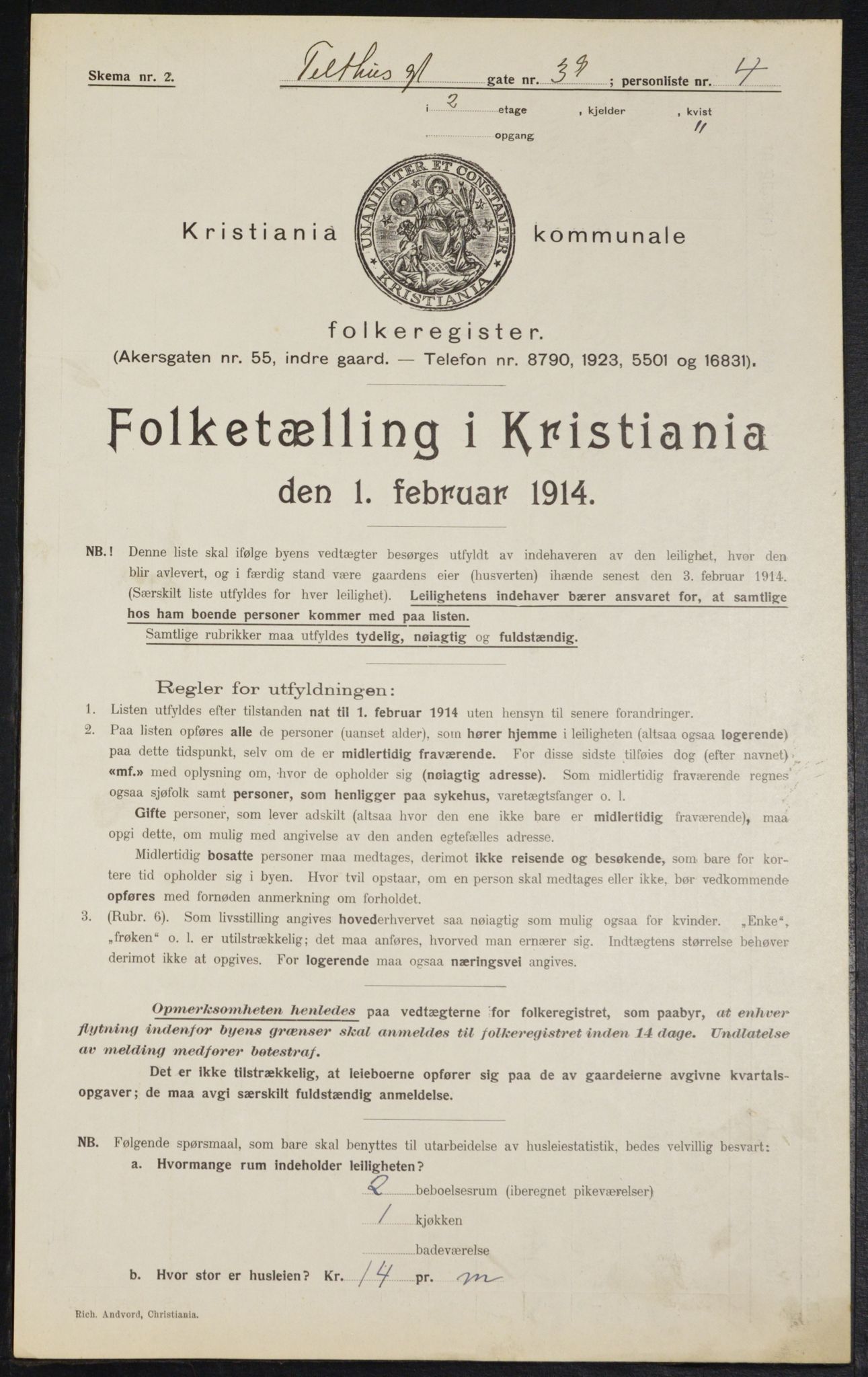 OBA, Kommunal folketelling 1.2.1914 for Kristiania, 1914, s. 108554