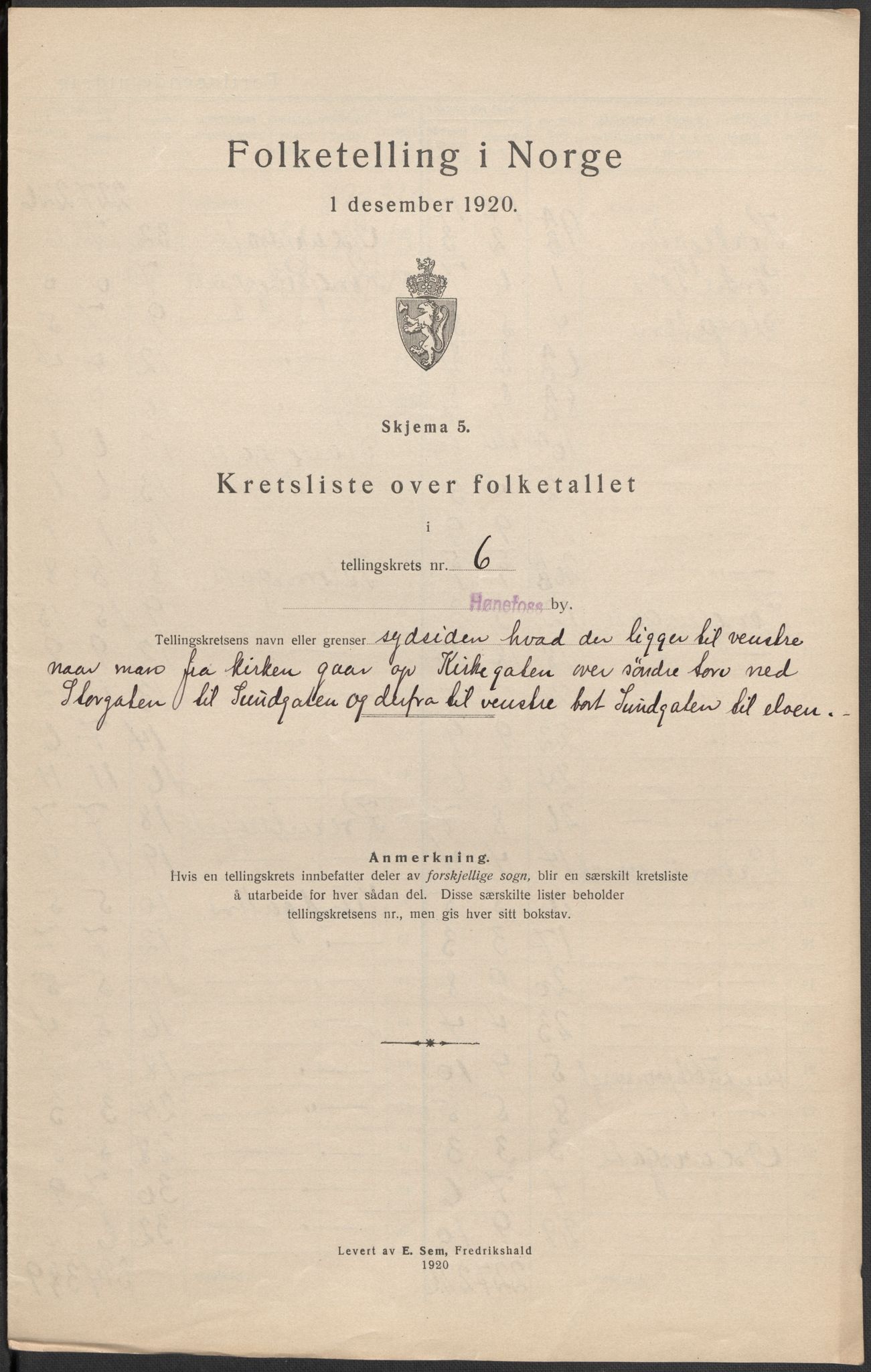 SAKO, Folketelling 1920 for 0601 Hønefoss kjøpstad, 1920, s. 20