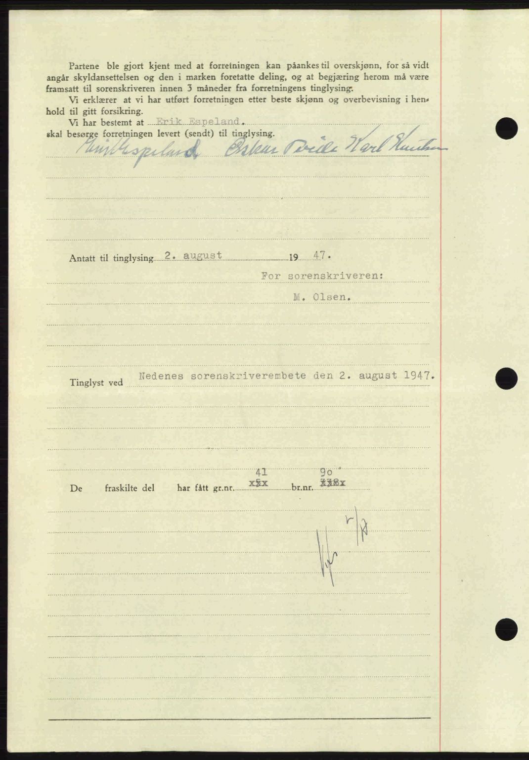 Nedenes sorenskriveri, SAK/1221-0006/G/Gb/Gba/L0057: Pantebok nr. A9, 1947-1947, Dagboknr: 1089/1947