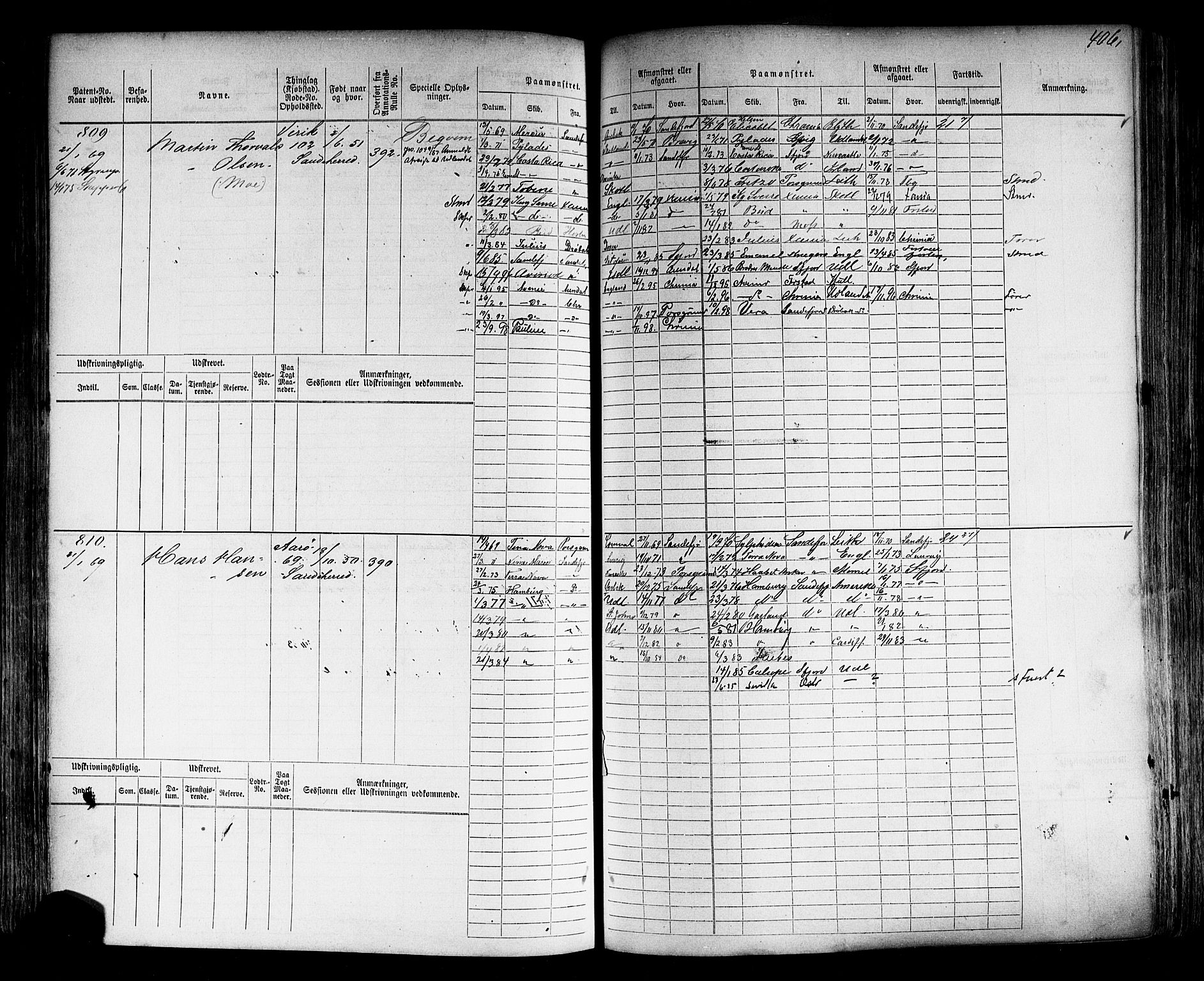 Sandefjord innrulleringskontor, SAKO/A-788/F/Fb/L0005: Hovedrulle, 1869, s. 409