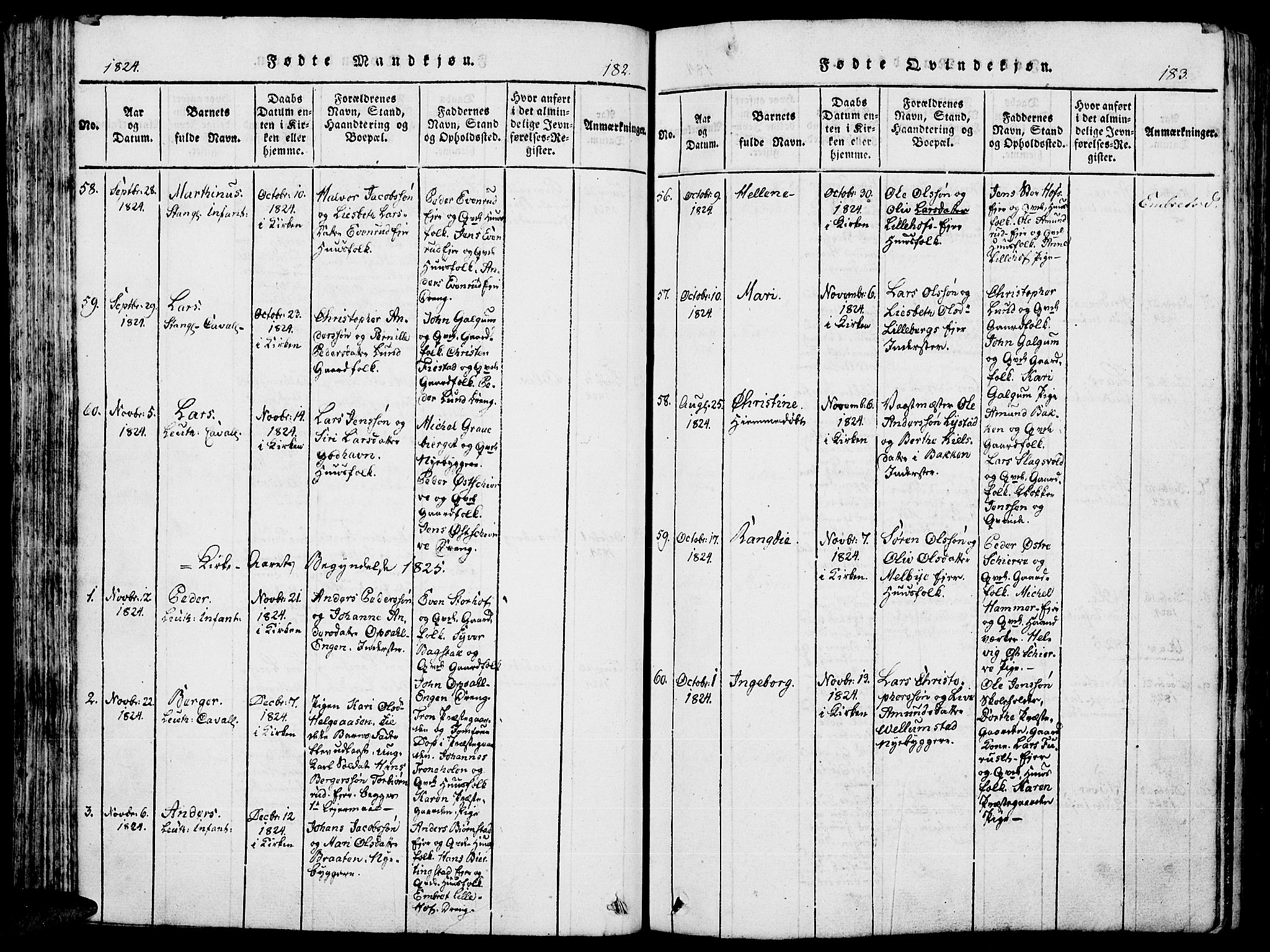 Romedal prestekontor, AV/SAH-PREST-004/K/L0002: Ministerialbok nr. 2, 1814-1828, s. 182-183