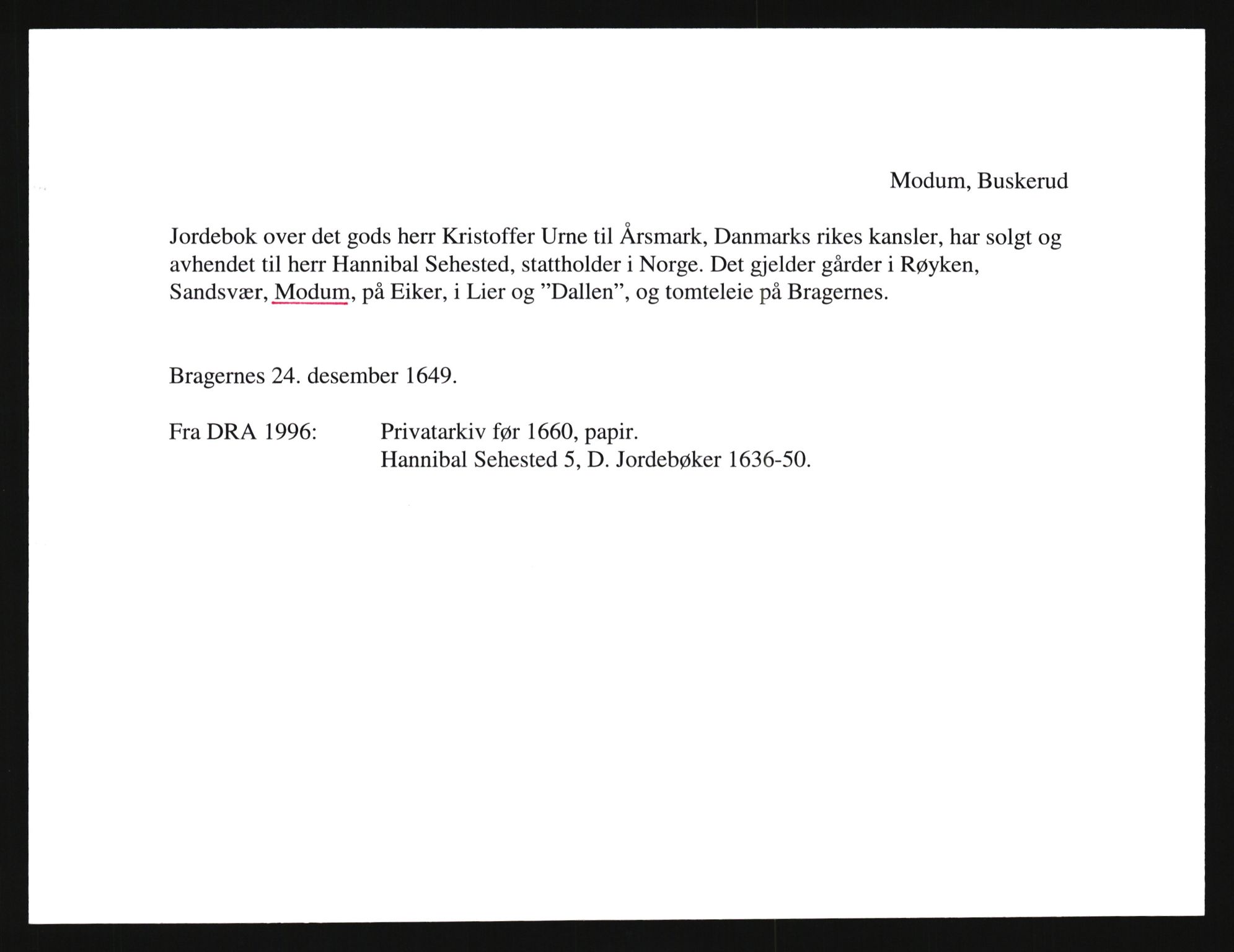 Riksarkivets diplomsamling, AV/RA-EA-5965/F35/F35e/L0014: Registreringssedler Buskerud 3, 1400-1700, s. 573