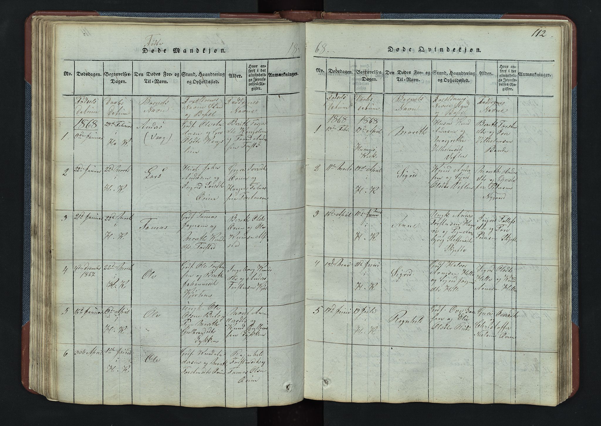 Vang prestekontor, Valdres, AV/SAH-PREST-140/H/Hb/L0003: Klokkerbok nr. 3, 1814-1892, s. 112