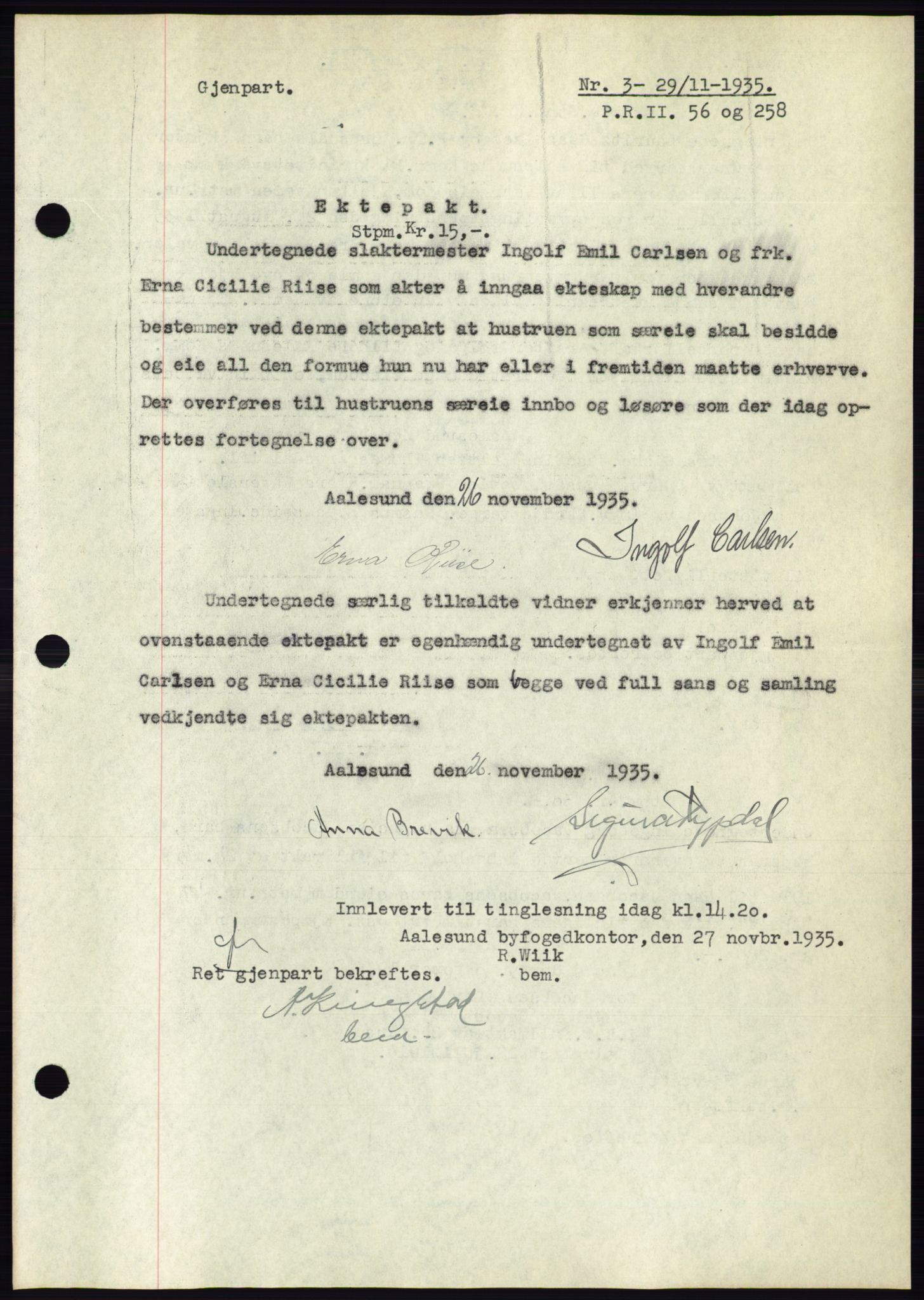 Ålesund byfogd, SAT/A-4384: Pantebok nr. 32, 1934-1935, Tingl.dato: 29.11.1935