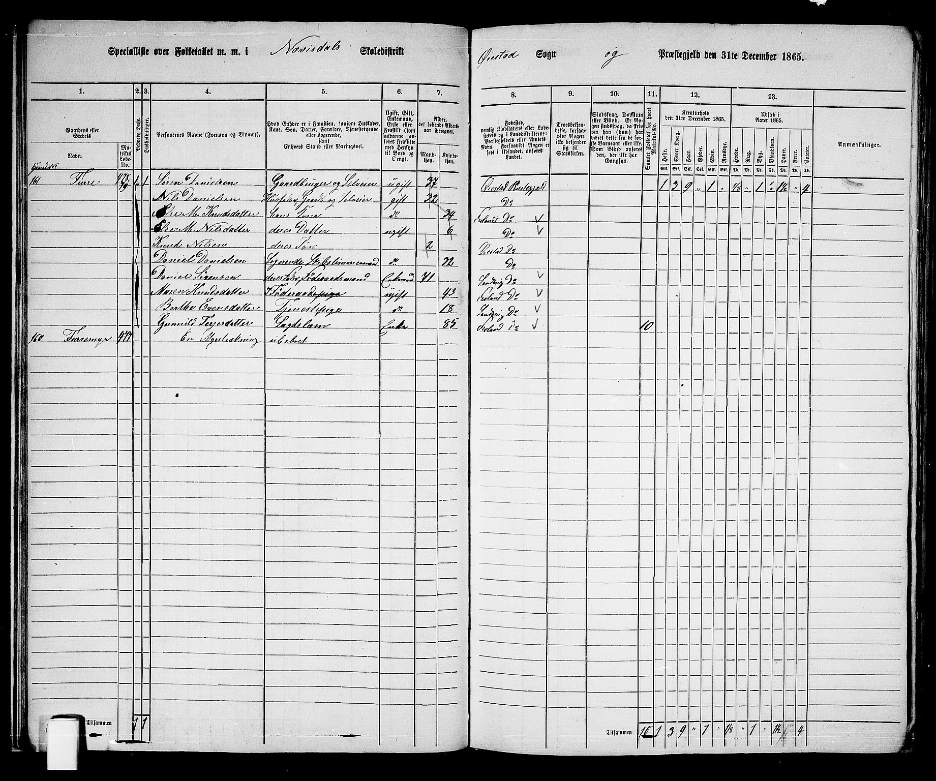 RA, Folketelling 1865 for 0920P Øyestad prestegjeld, 1865, s. 24