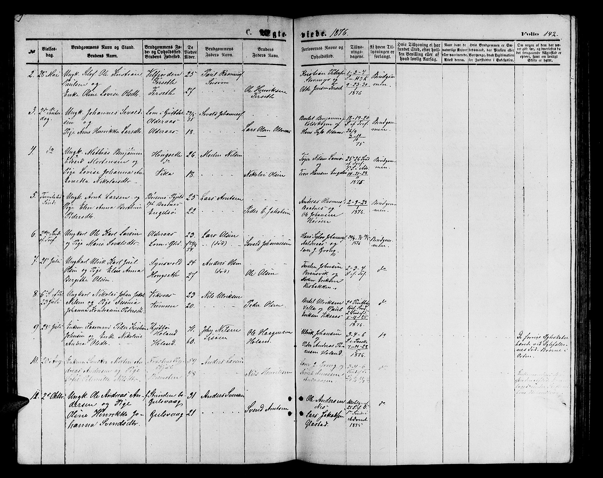 Ministerialprotokoller, klokkerbøker og fødselsregistre - Nordland, SAT/A-1459/816/L0252: Klokkerbok nr. 816C02, 1871-1885, s. 142