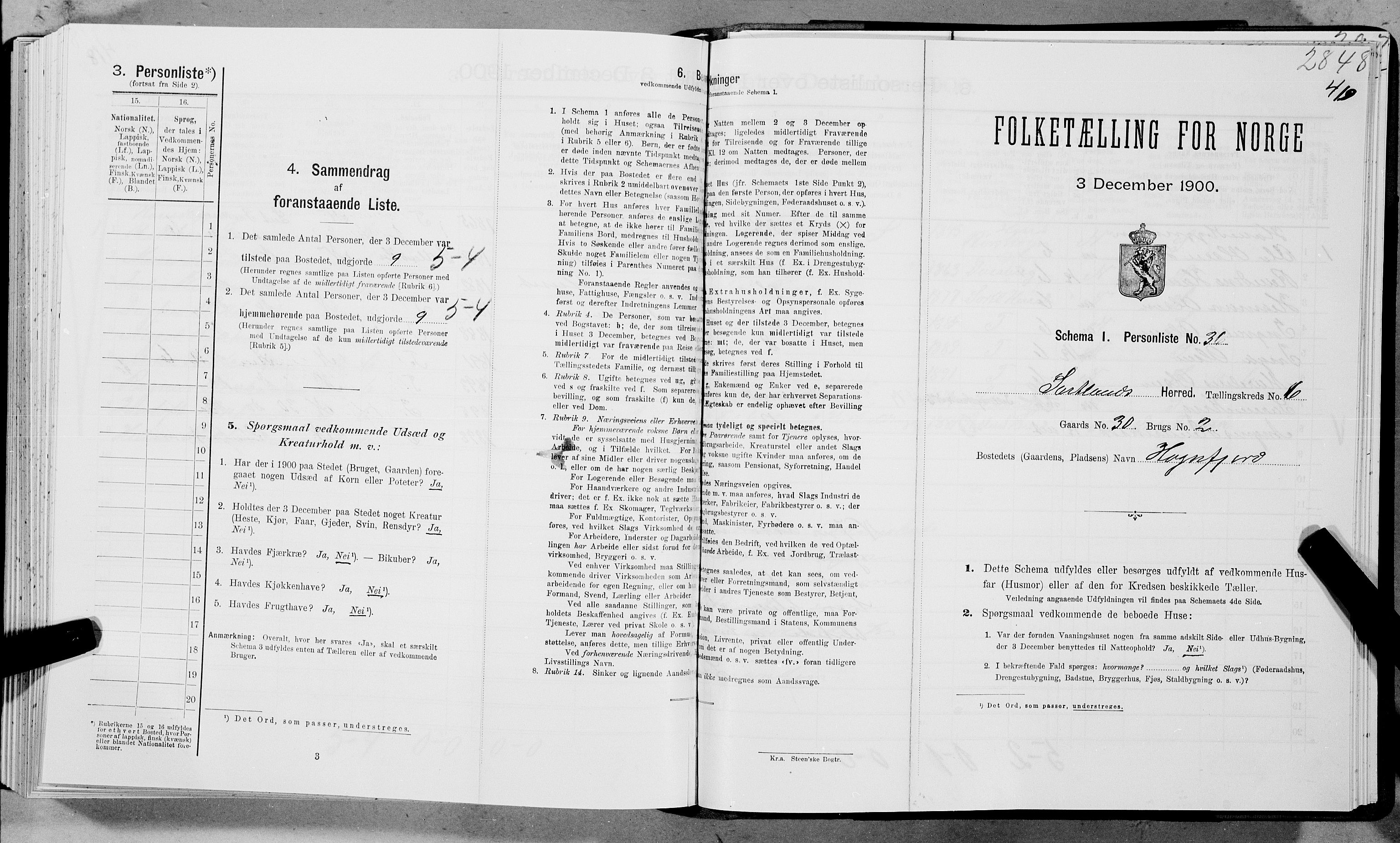 SAT, Folketelling 1900 for 1870 Sortland herred, 1900, s. 869
