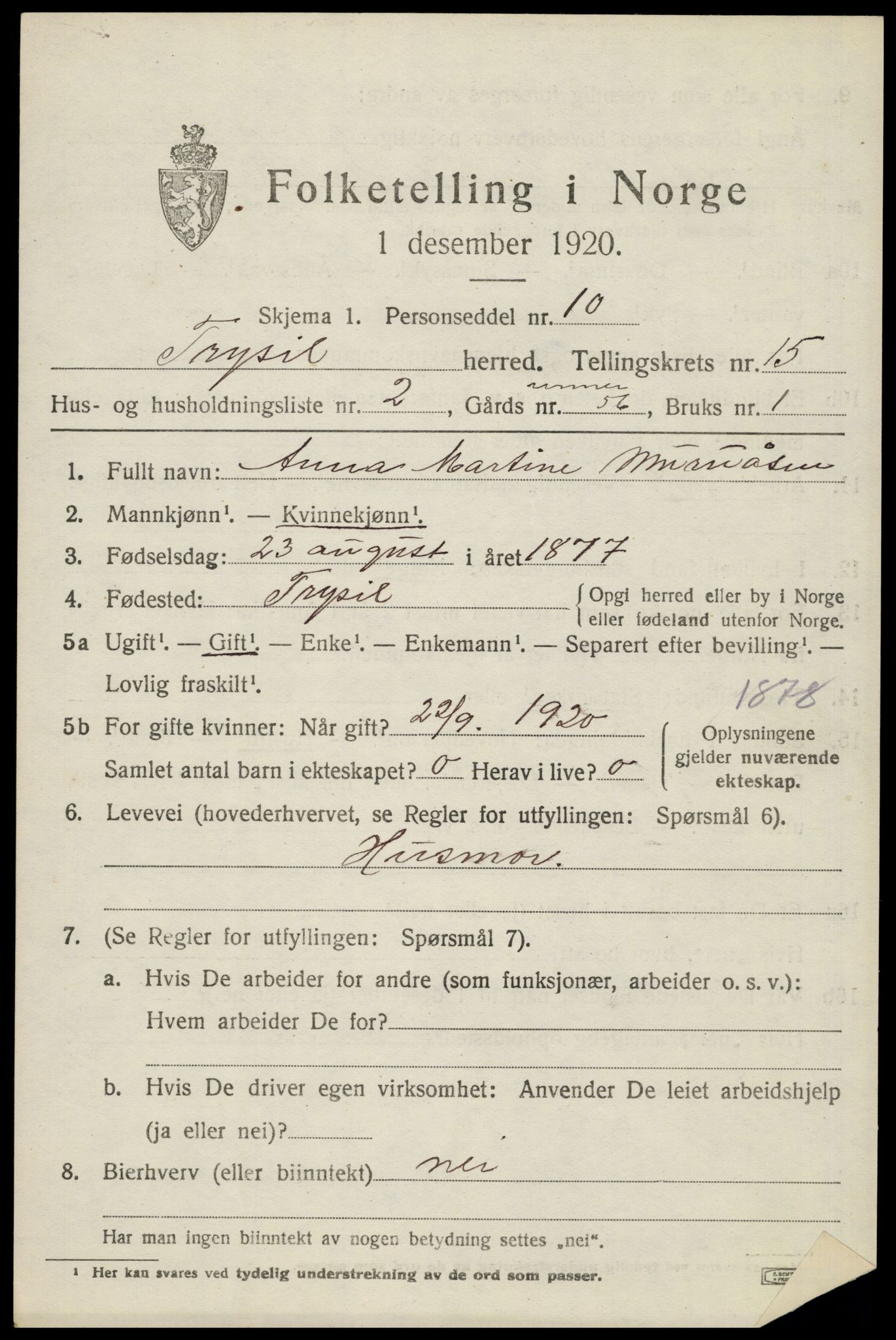 SAH, Folketelling 1920 for 0428 Trysil herred, 1920, s. 8815