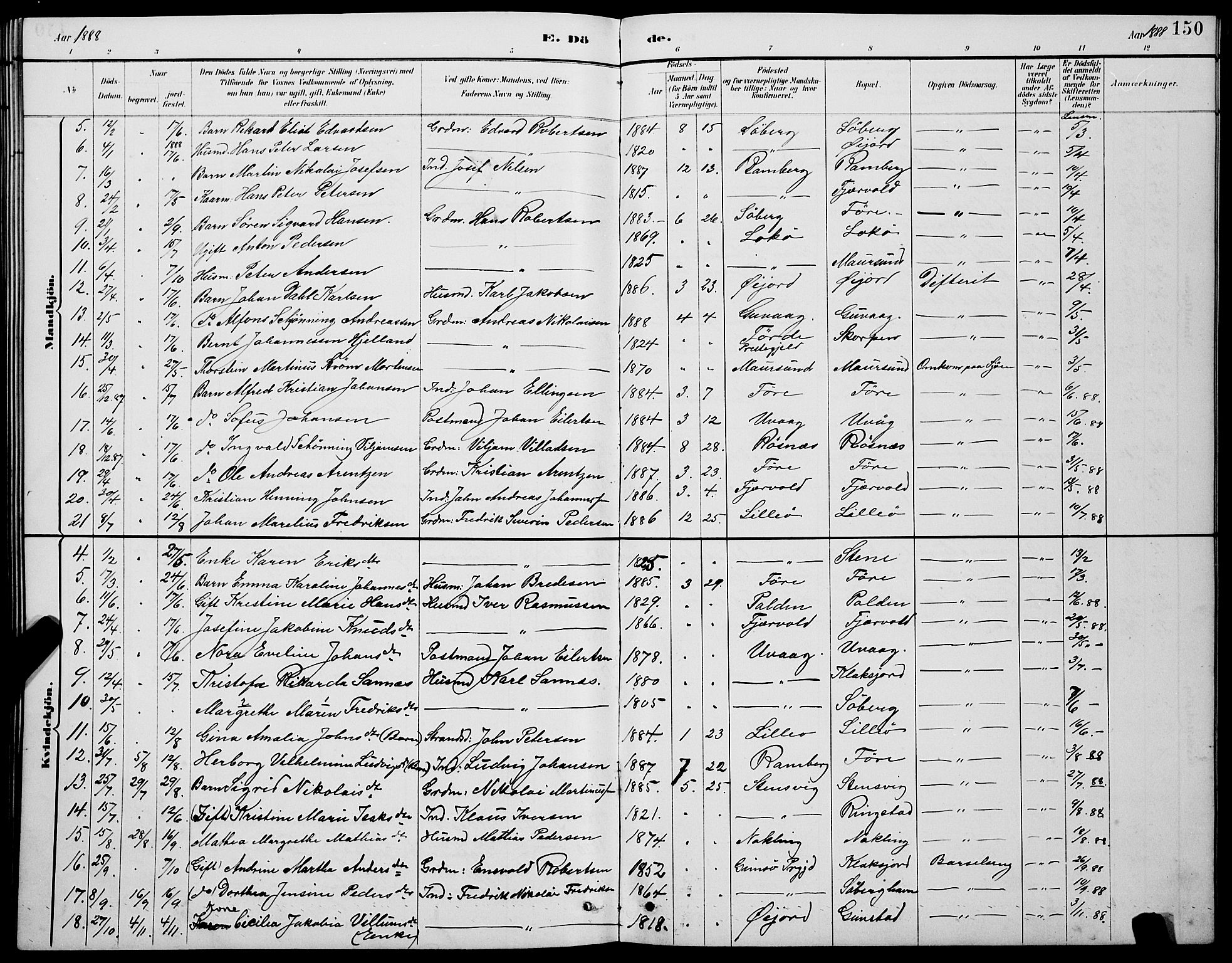 Ministerialprotokoller, klokkerbøker og fødselsregistre - Nordland, AV/SAT-A-1459/891/L1315: Klokkerbok nr. 891C04, 1886-1893, s. 150