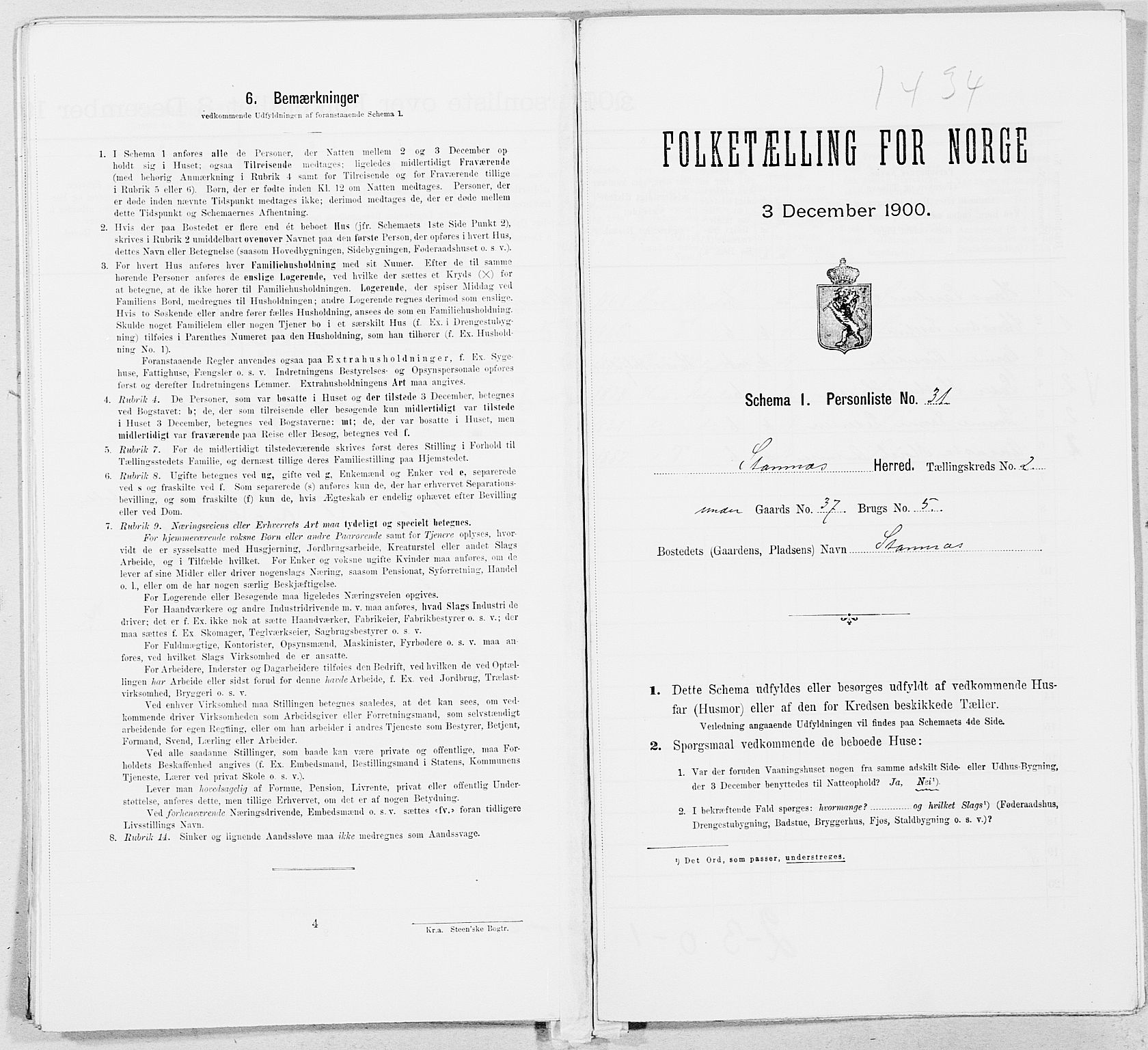 SAT, Folketelling 1900 for 1821 Stamnes herred, 1900, s. 264