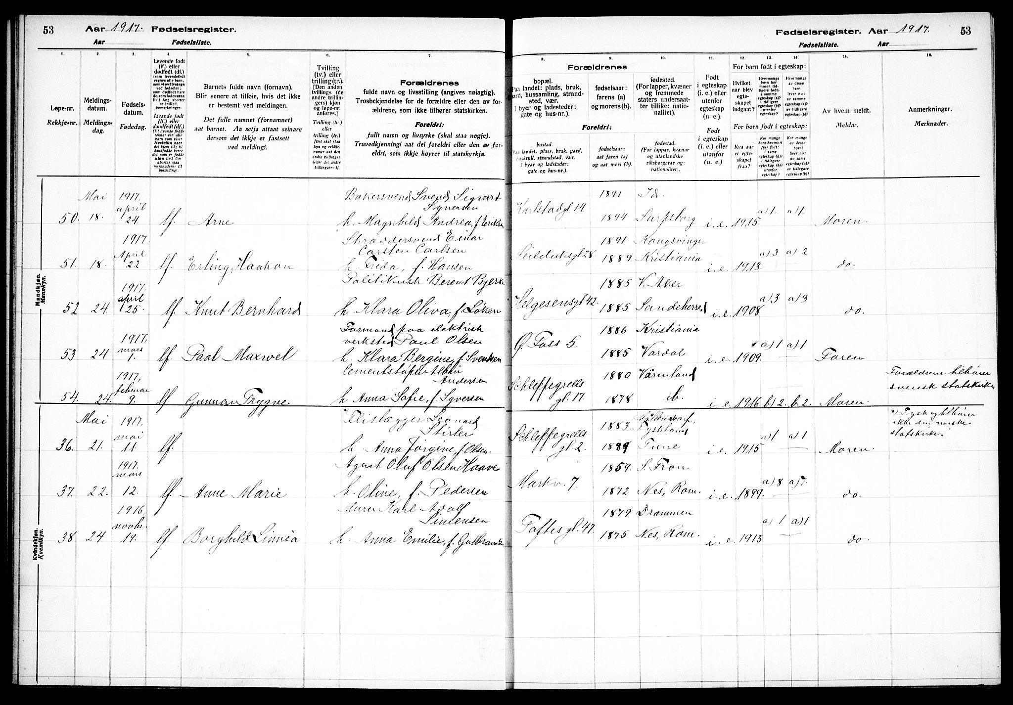 Paulus prestekontor Kirkebøker, AV/SAO-A-10871/J/Ja/L0001: Fødselsregister nr. 1, 1916-1923, s. 53