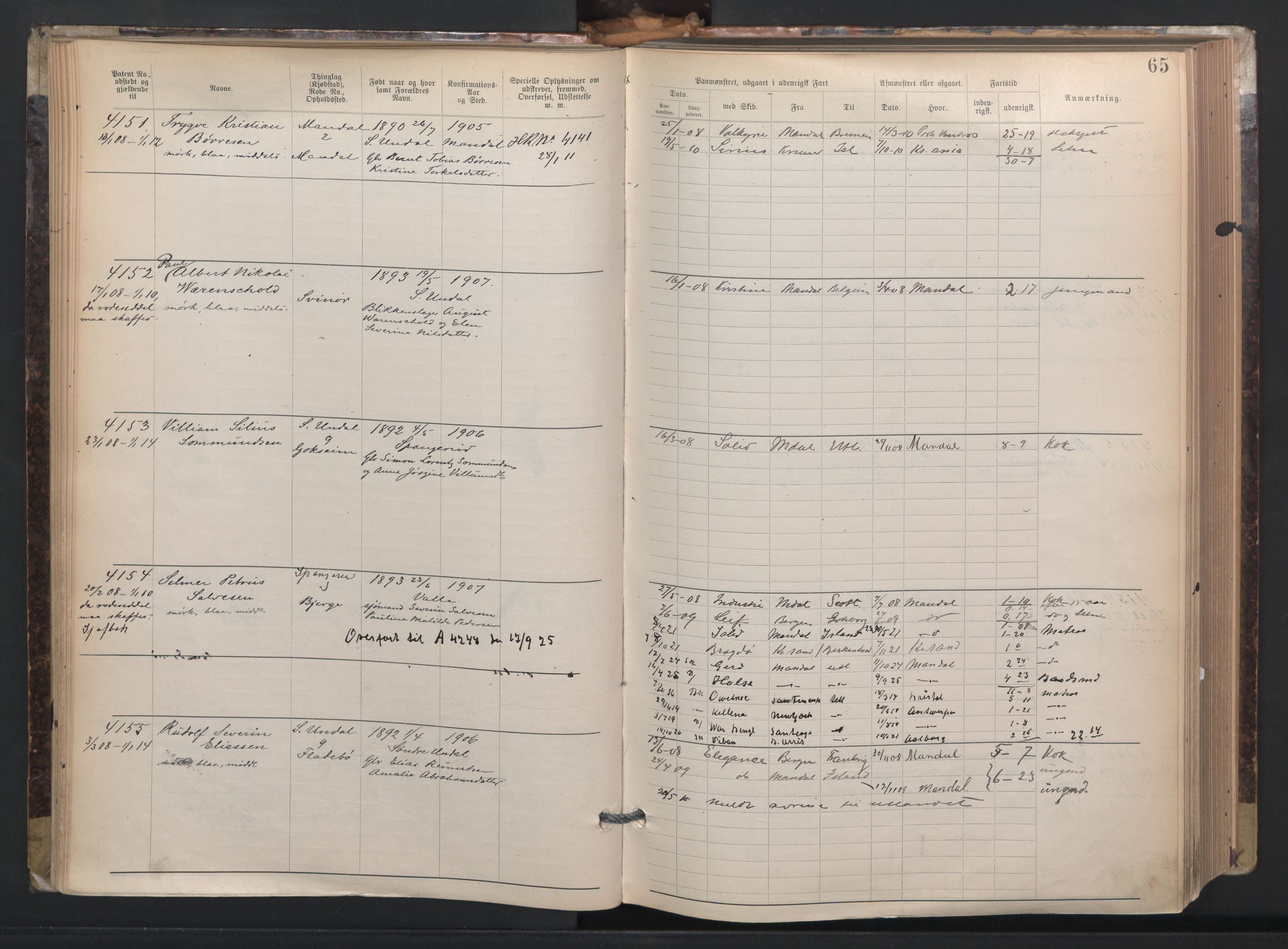 Mandal mønstringskrets, AV/SAK-2031-0016/F/Fa/L0003: Annotasjonsrulle nr 3831-4730 med register, L-5, 1900-1948, s. 89