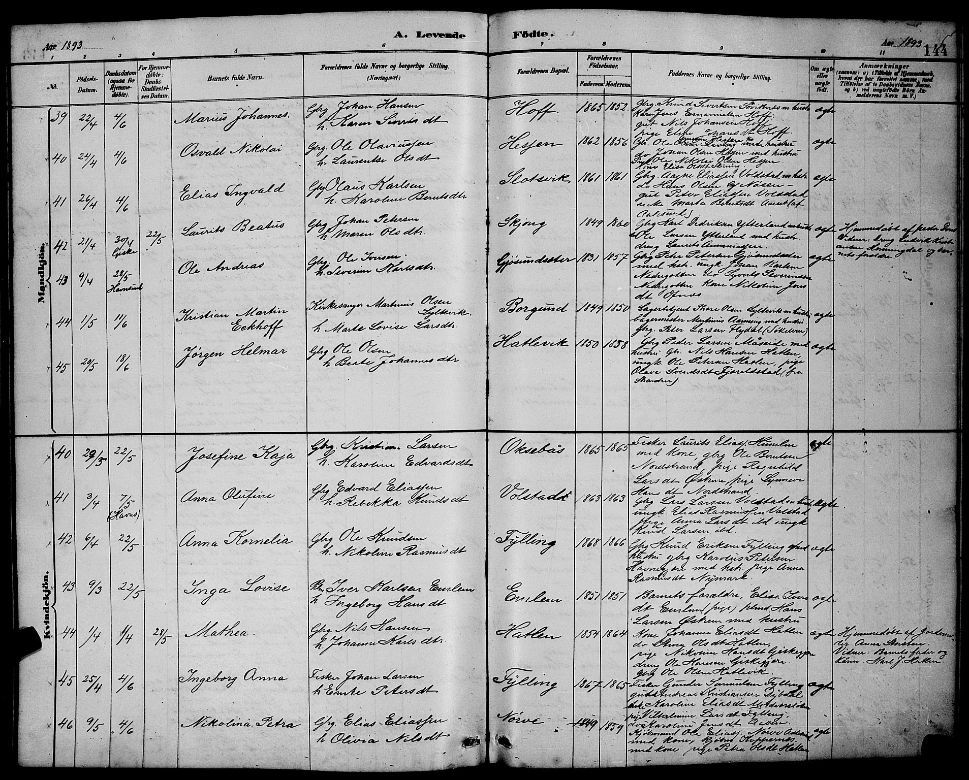 Ministerialprotokoller, klokkerbøker og fødselsregistre - Møre og Romsdal, AV/SAT-A-1454/528/L0431: Klokkerbok nr. 528C12, 1885-1898, s. 144