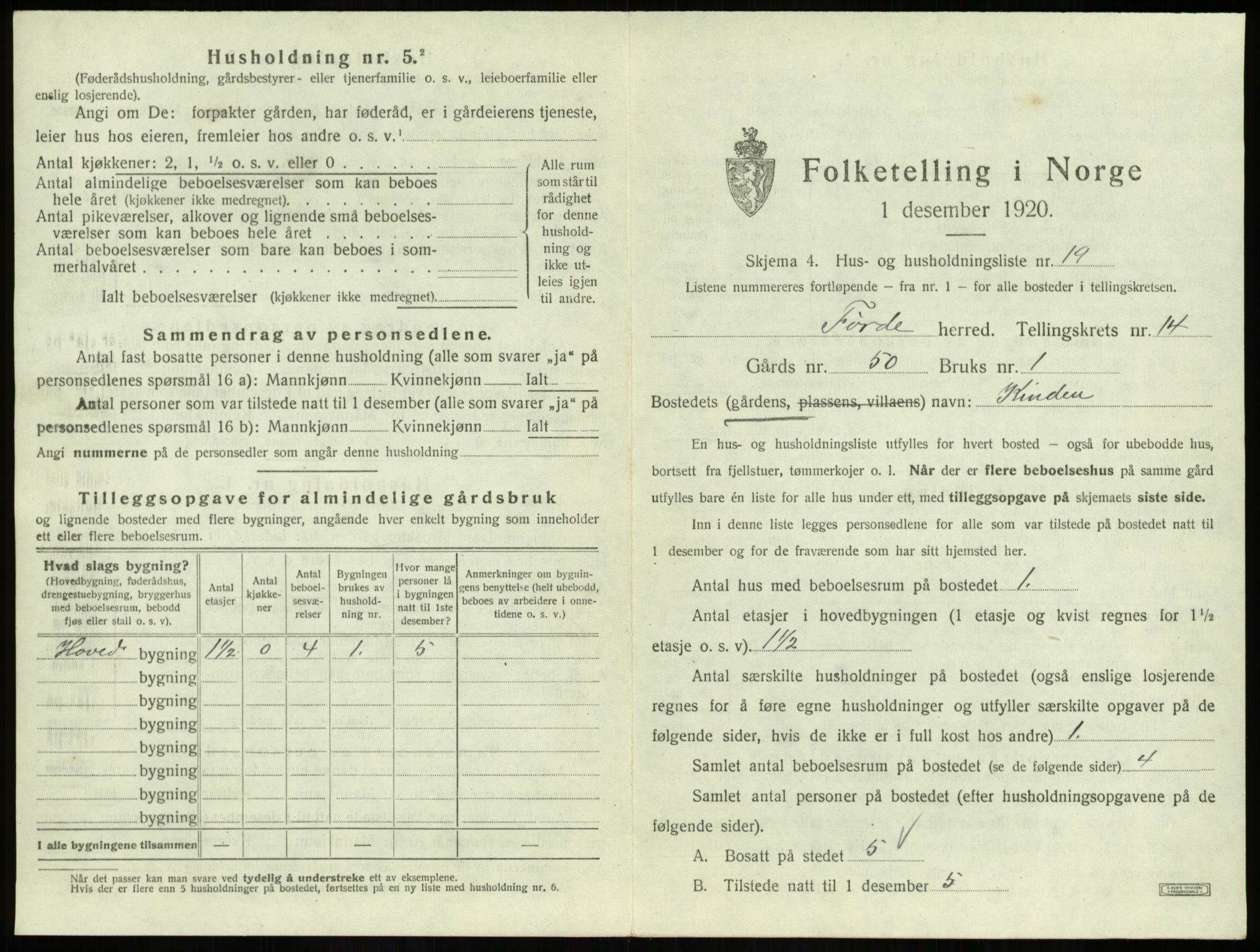 SAB, Folketelling 1920 for 1432 Førde herred, 1920, s. 756