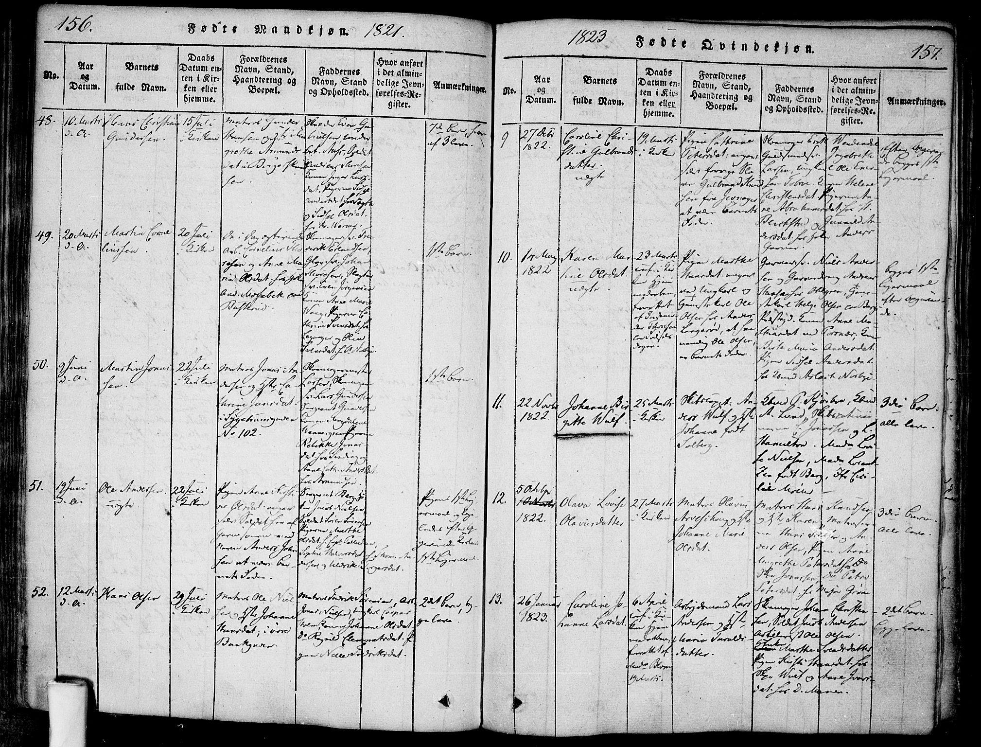 Halden prestekontor Kirkebøker, AV/SAO-A-10909/F/Fa/L0003: Ministerialbok nr. I 3, 1815-1834, s. 156-157