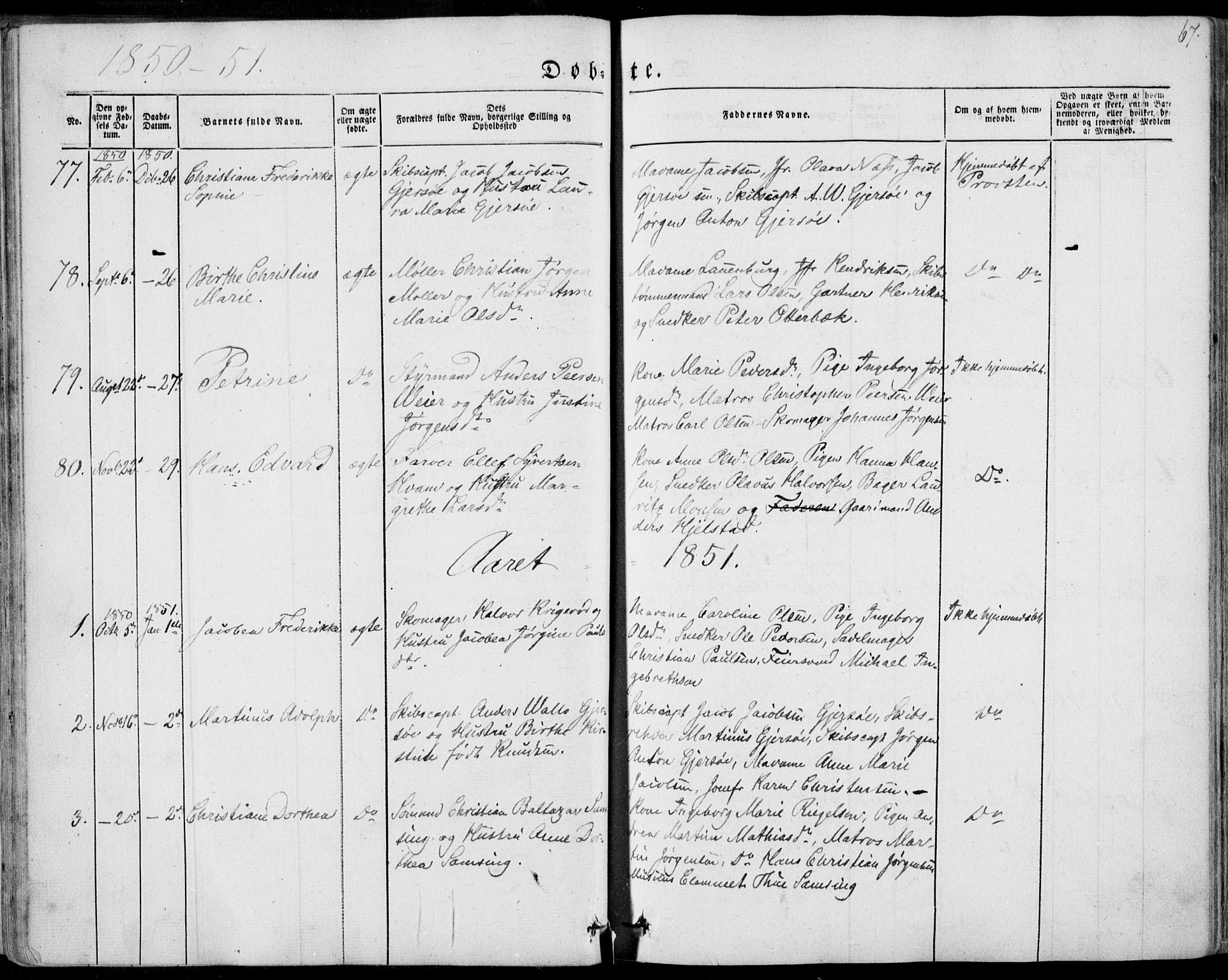 Tønsberg kirkebøker, AV/SAKO-A-330/F/Fa/L0007: Ministerialbok nr. I 7, 1845-1854, s. 67