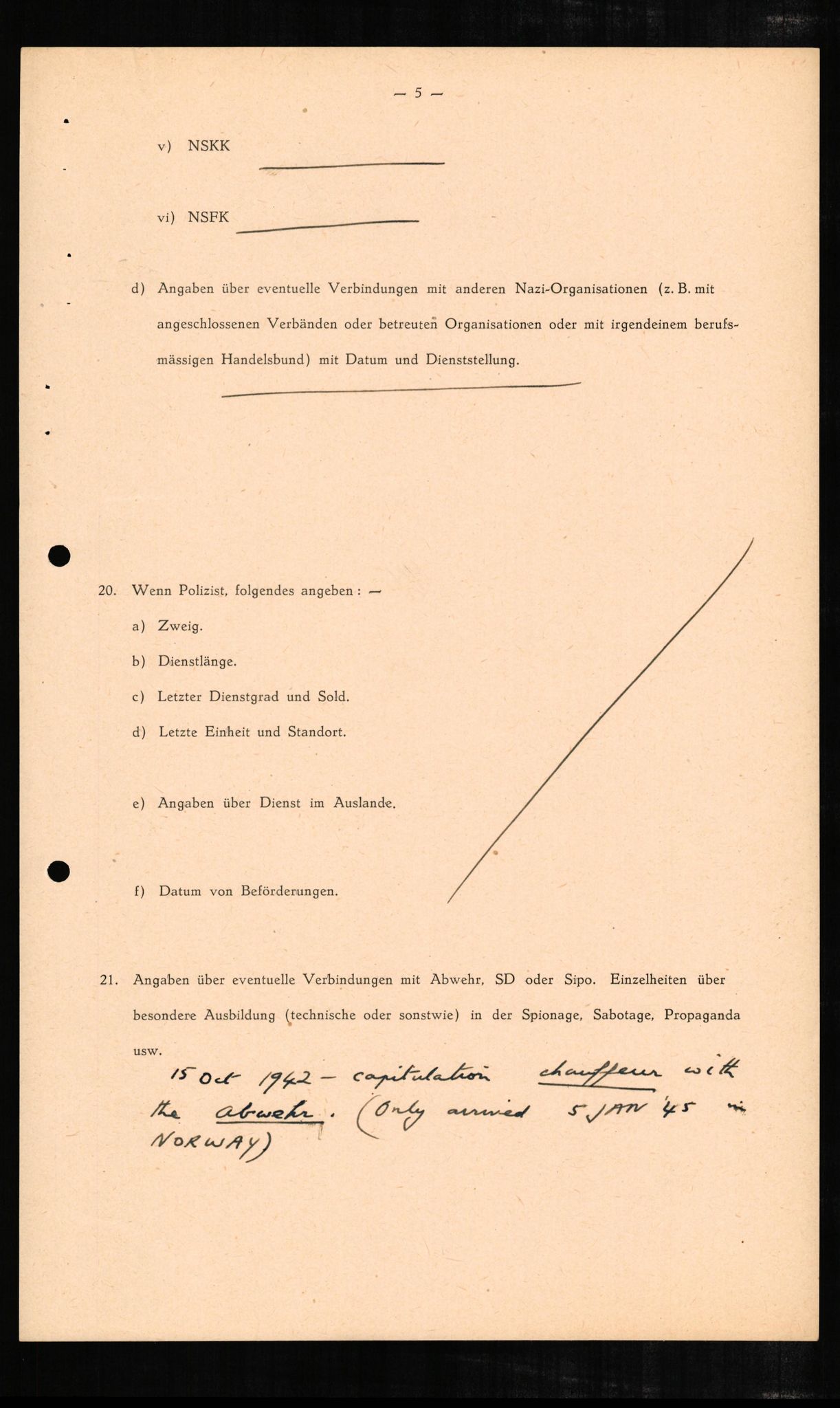 Forsvaret, Forsvarets overkommando II, AV/RA-RAFA-3915/D/Db/L0005: CI Questionaires. Tyske okkupasjonsstyrker i Norge. Tyskere., 1945-1946, s. 19