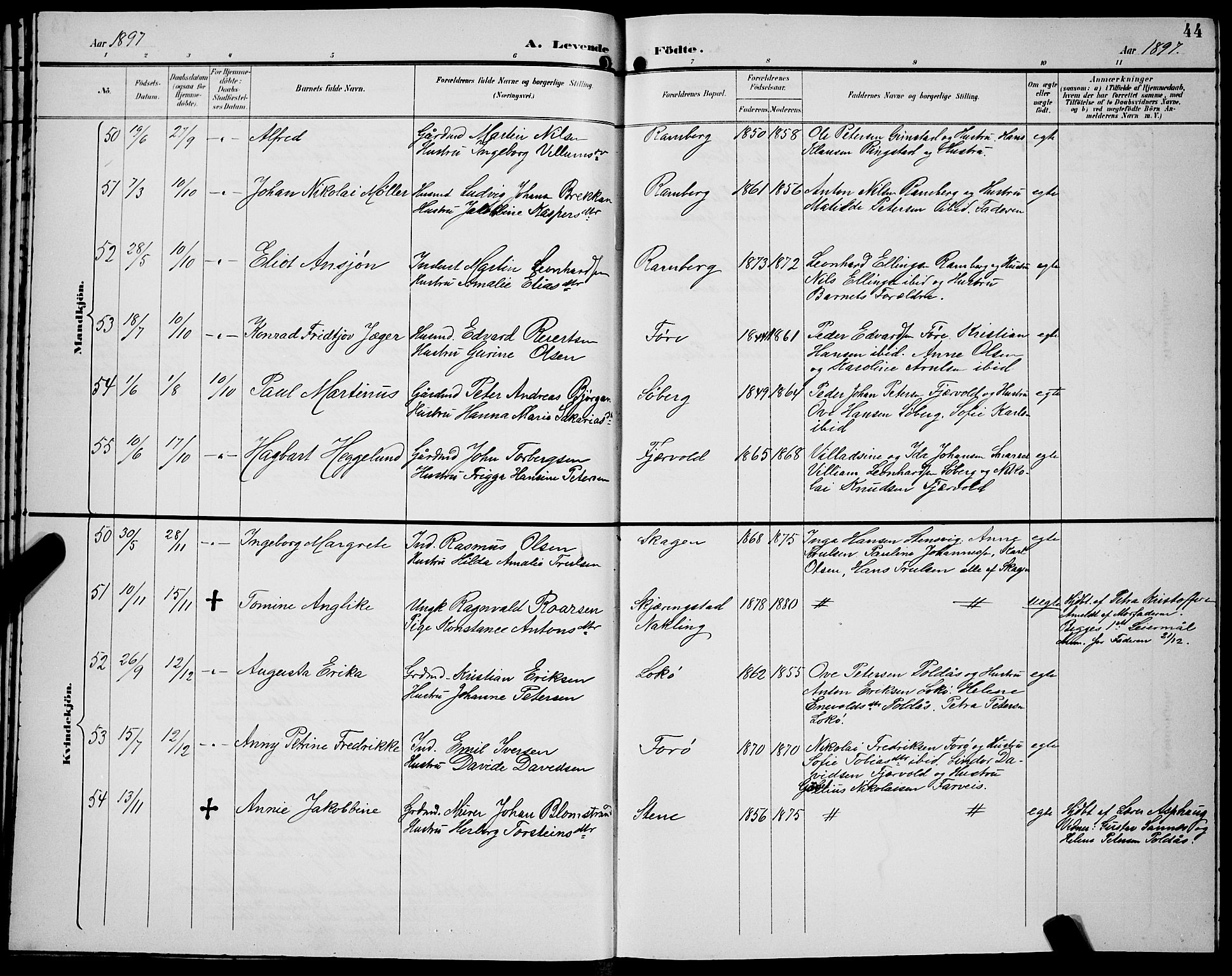 Ministerialprotokoller, klokkerbøker og fødselsregistre - Nordland, AV/SAT-A-1459/891/L1316: Klokkerbok nr. 891C05, 1894-1898, s. 44