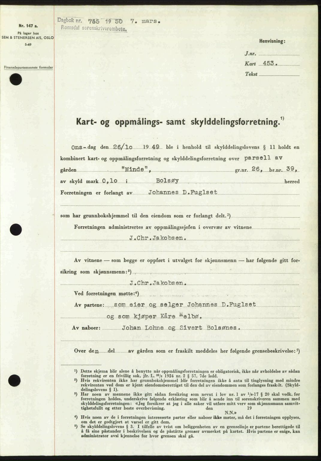 Romsdal sorenskriveri, SAT/A-4149/1/2/2C: Pantebok nr. A32, 1950-1950, Dagboknr: 755/1950