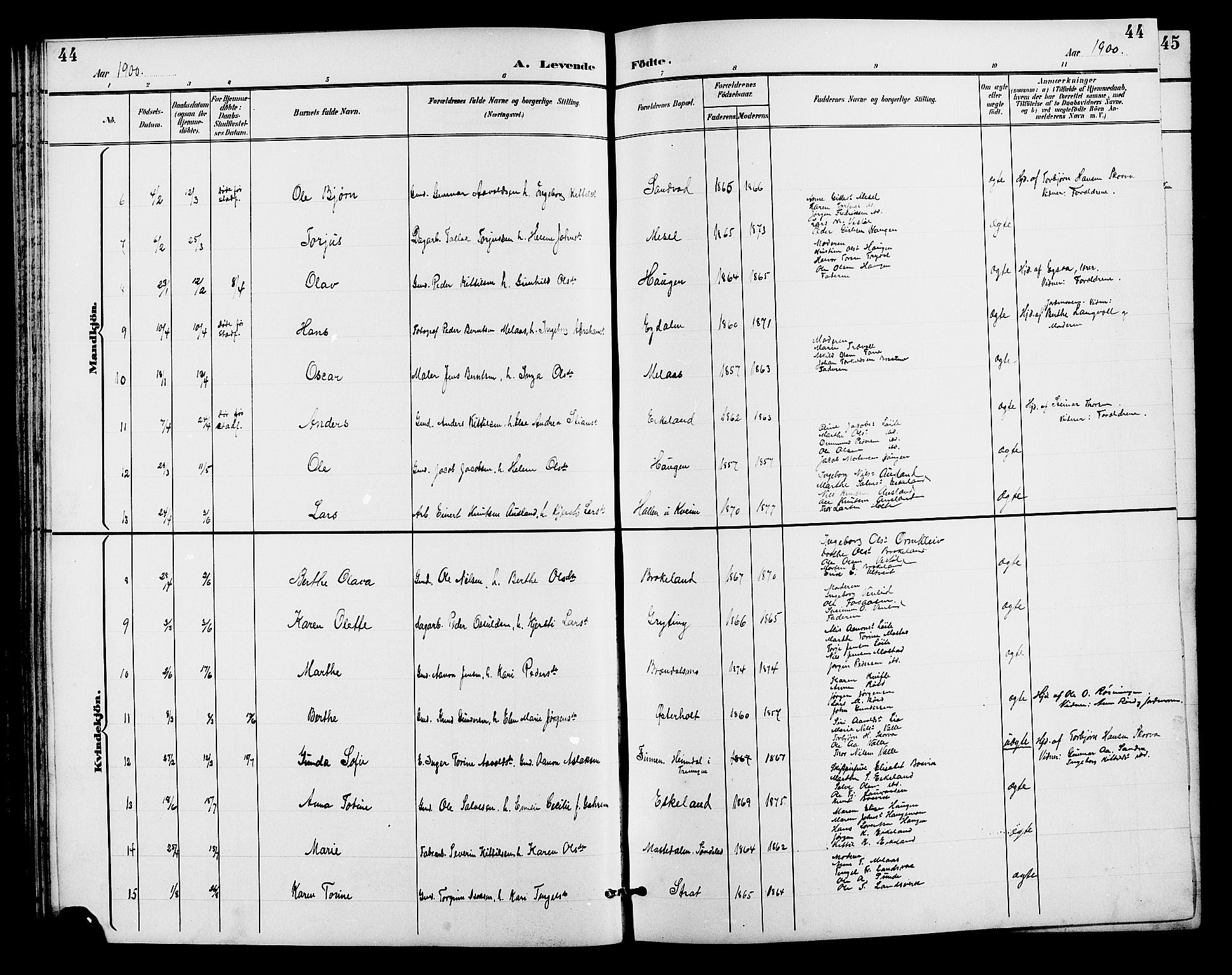 Gjerstad sokneprestkontor, AV/SAK-1111-0014/F/Fb/Fba/L0007: Klokkerbok nr. B 7, 1891-1908, s. 44