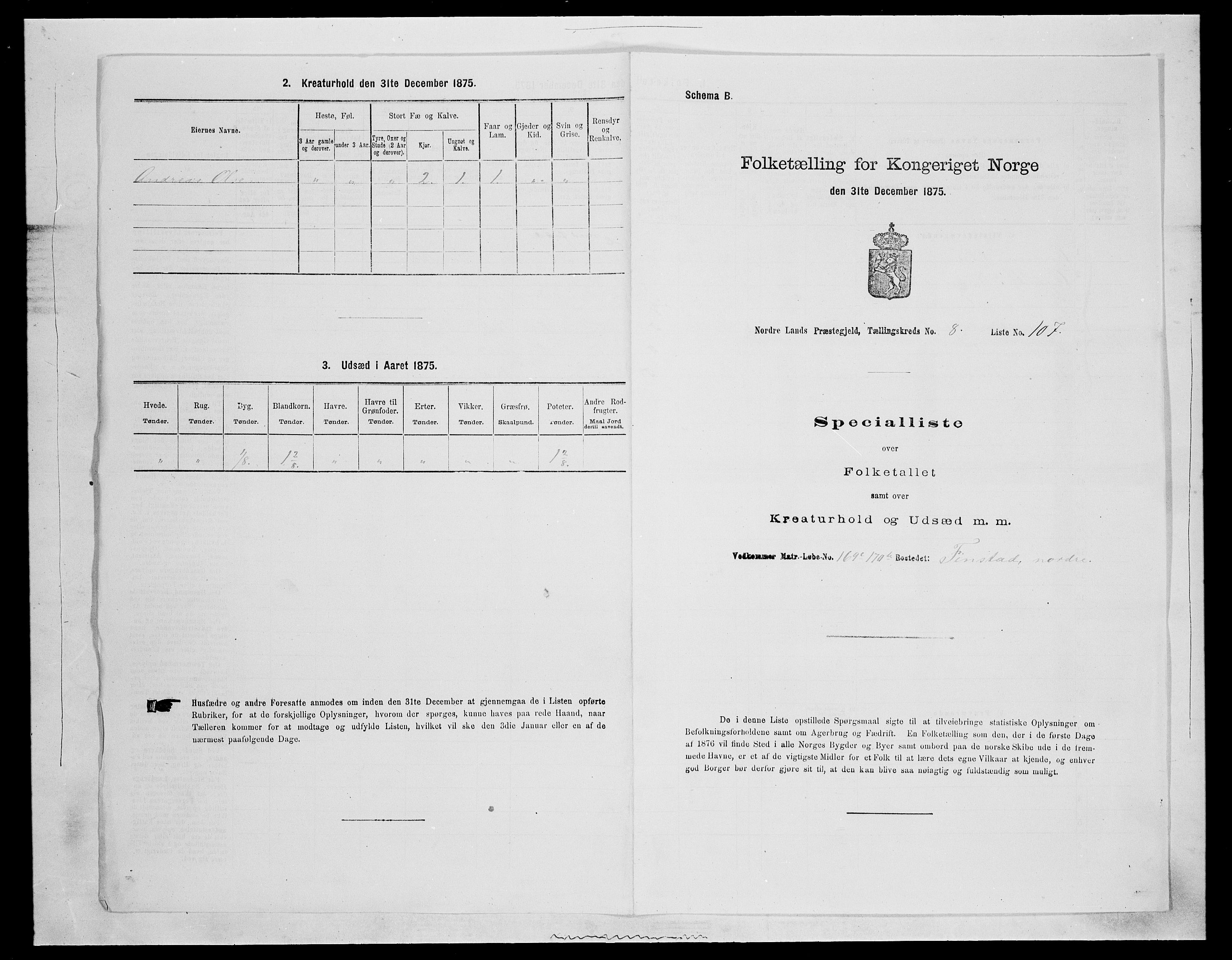 SAH, Folketelling 1875 for 0538P Nordre Land prestegjeld, 1875, s. 1436