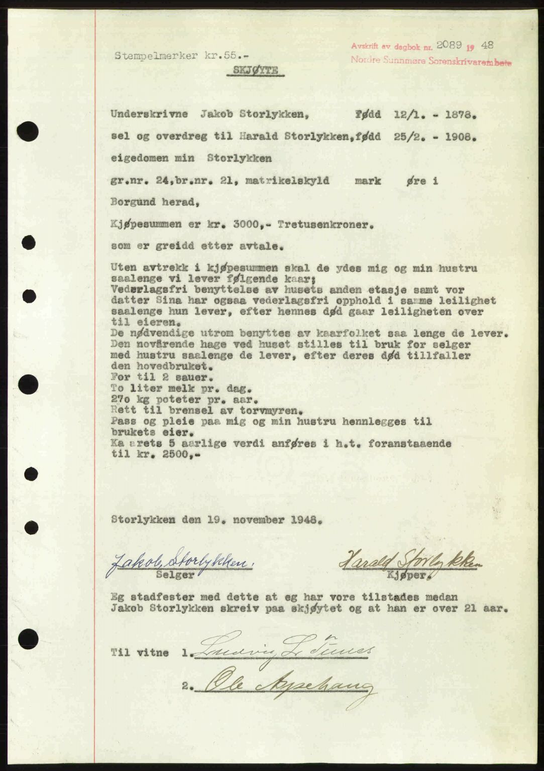 Nordre Sunnmøre sorenskriveri, SAT/A-0006/1/2/2C/2Ca: Pantebok nr. A29, 1948-1949, Dagboknr: 2089/1948