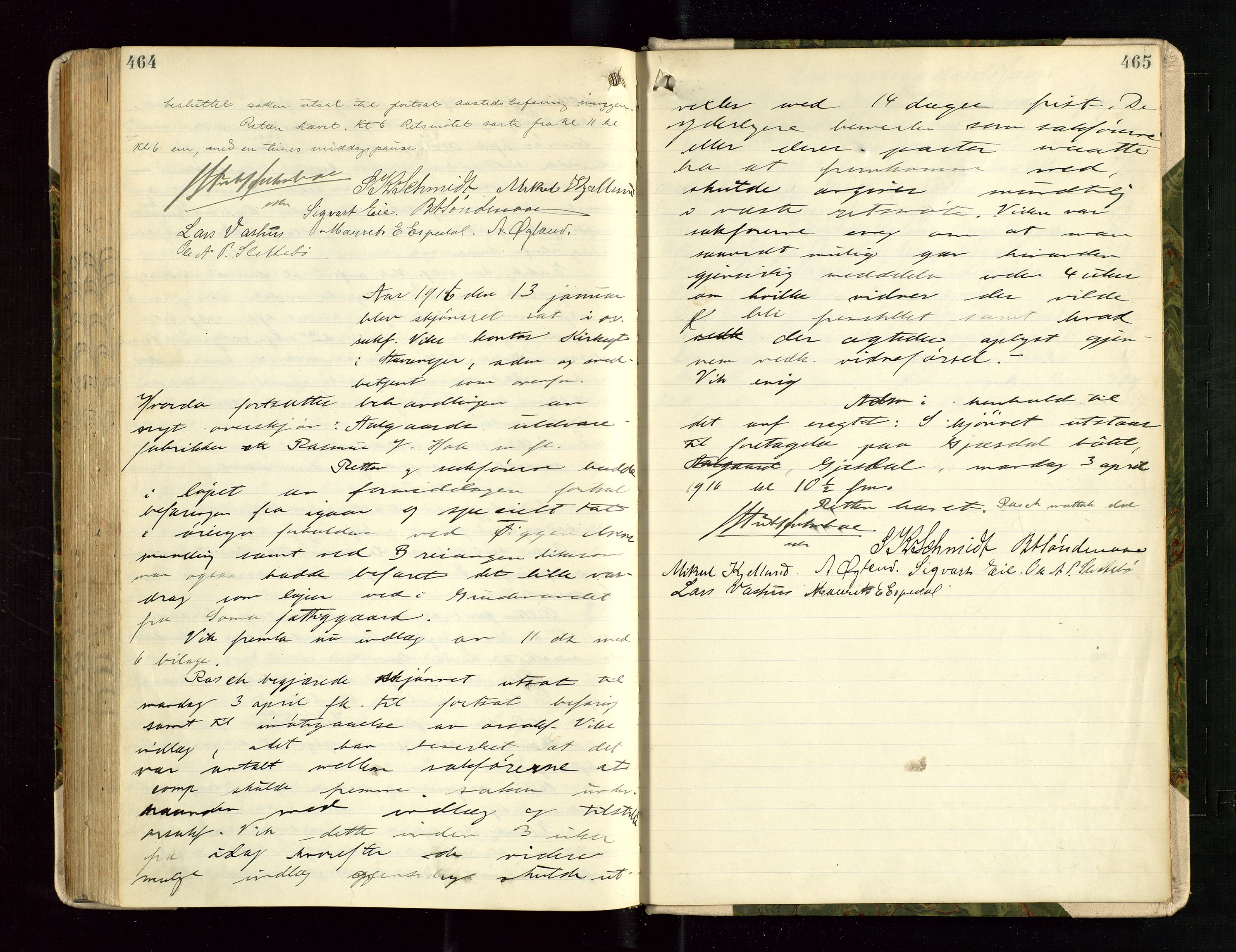 Jæren sorenskriveri, AV/SAST-A-100310/01/3/30/30BB/L0018: Ekstrarettsprotokoll 4, 1913-1916, s. 464-465