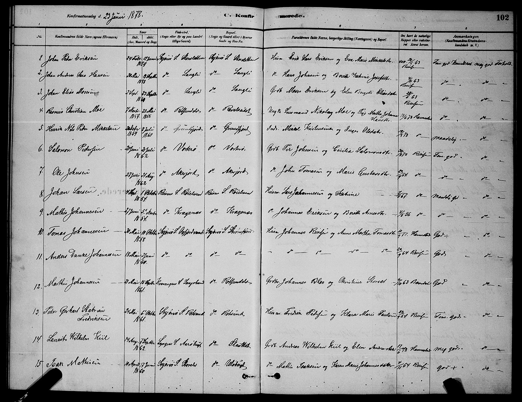 Skjervøy sokneprestkontor, SATØ/S-1300/H/Ha/Hab/L0006klokker: Klokkerbok nr. 6, 1878-1888, s. 102