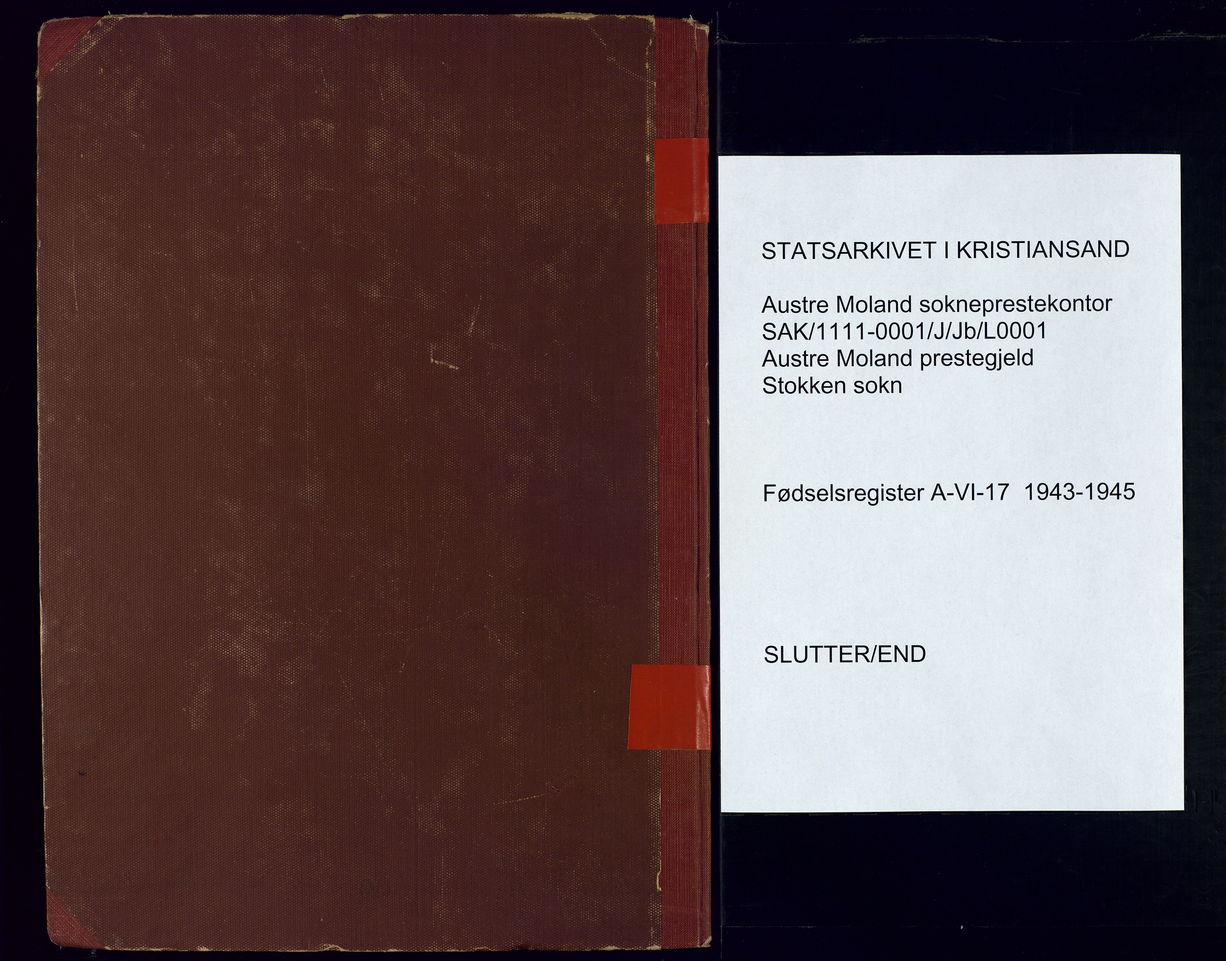 Austre Moland sokneprestkontor, AV/SAK-1111-0001/J/Jb/L0001: Fødselsregister nr. A-VI-17, 1942-1945