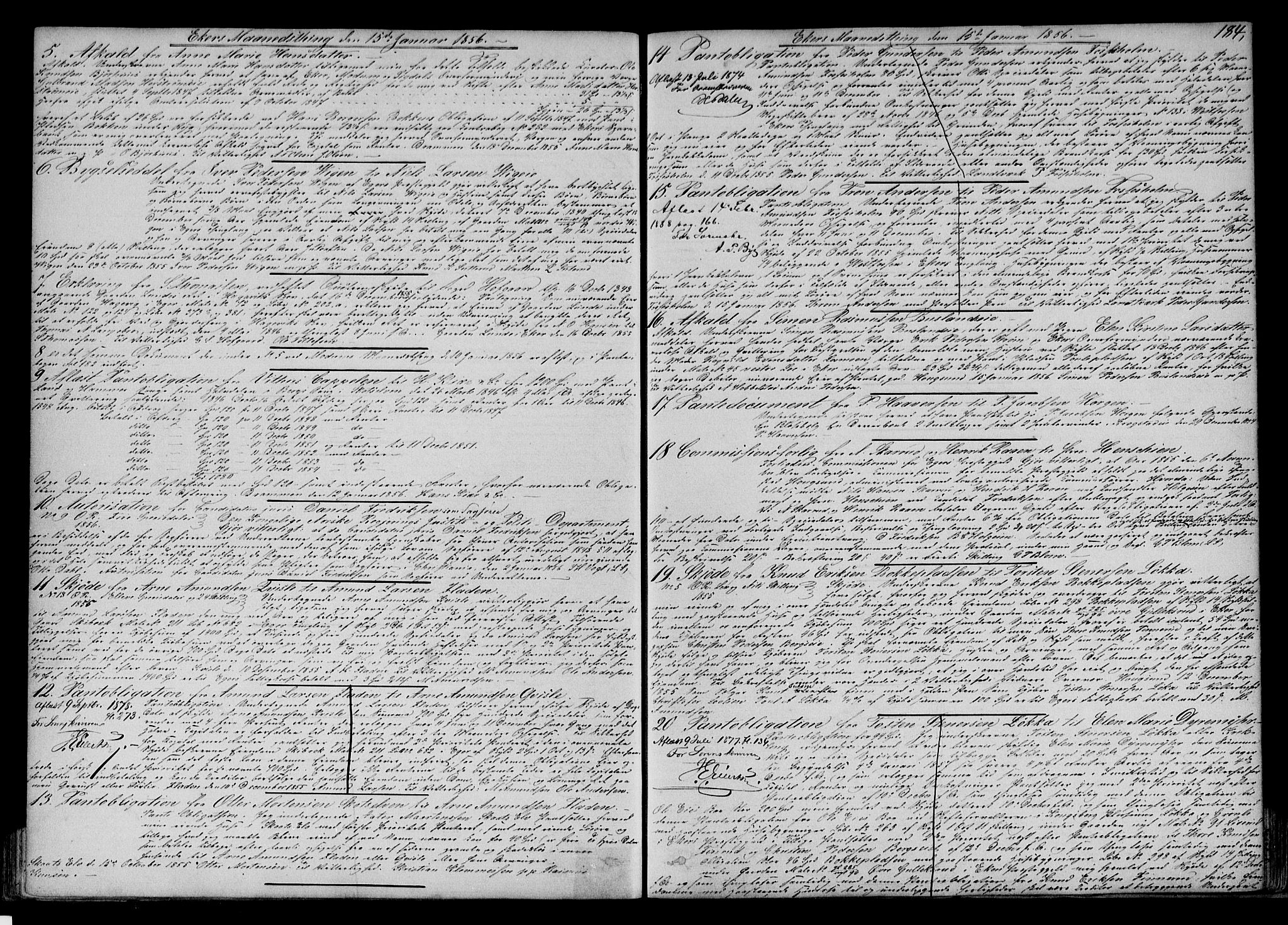 Eiker, Modum og Sigdal sorenskriveri, SAKO/A-123/G/Ga/Gaa/L0014: Pantebok nr. I 14, 1854-1857, s. 184