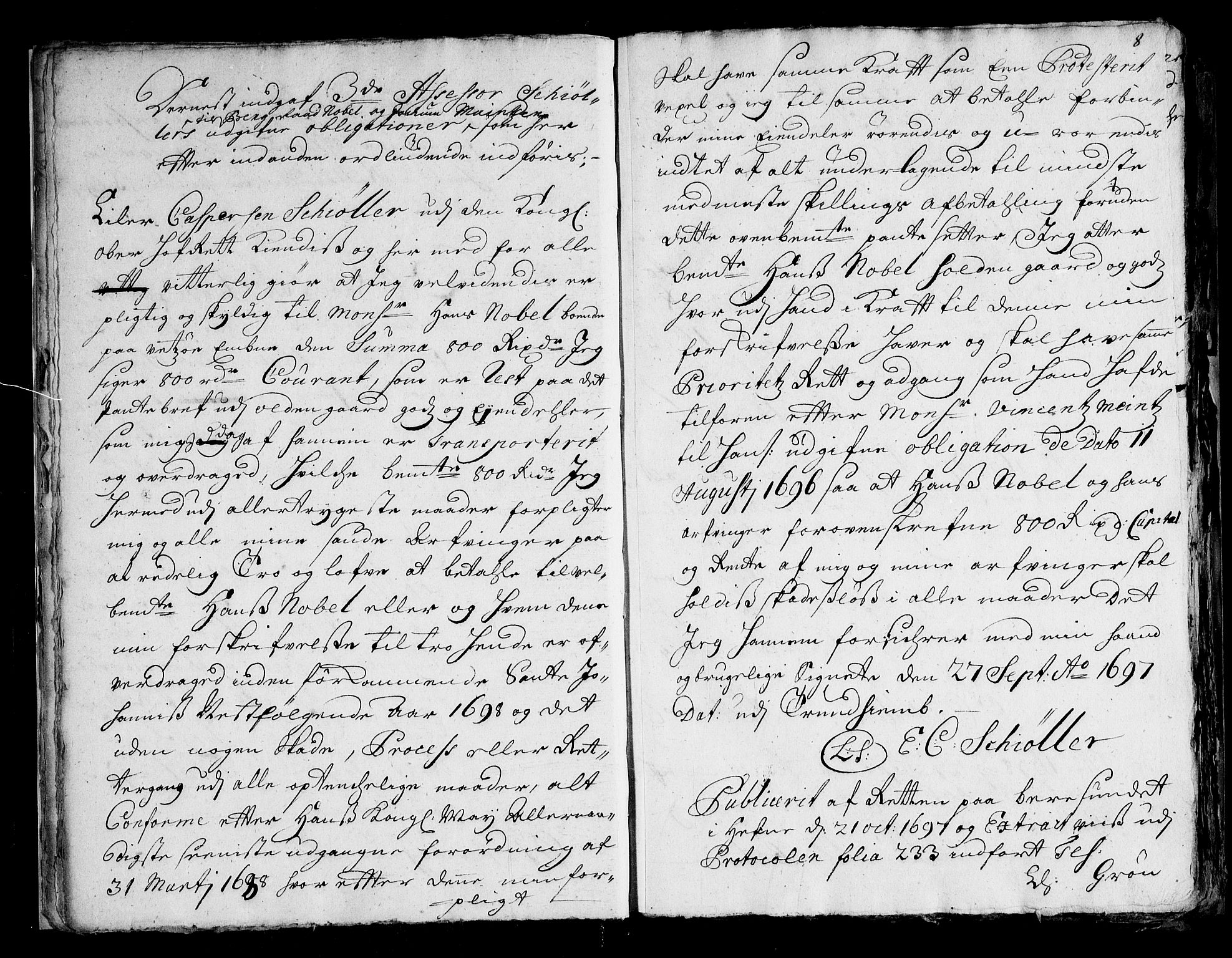 Overhoffretten 1667-1797, AV/RA-EA-2884/Ad/L0259: Ekstraktprotokoll, 1703, s. 7b-8a