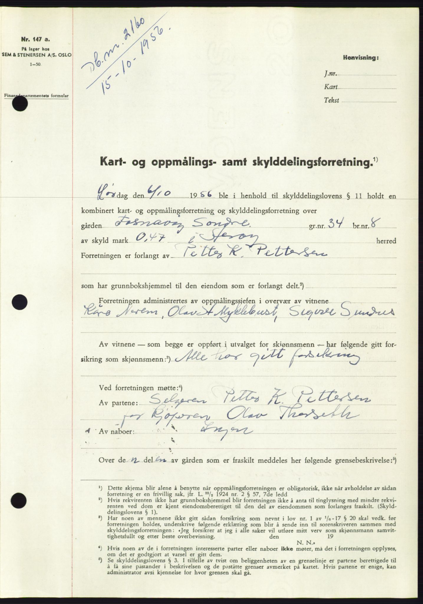 Søre Sunnmøre sorenskriveri, AV/SAT-A-4122/1/2/2C/L0104: Pantebok nr. 30A, 1956-1956, Dagboknr: 2160/1956