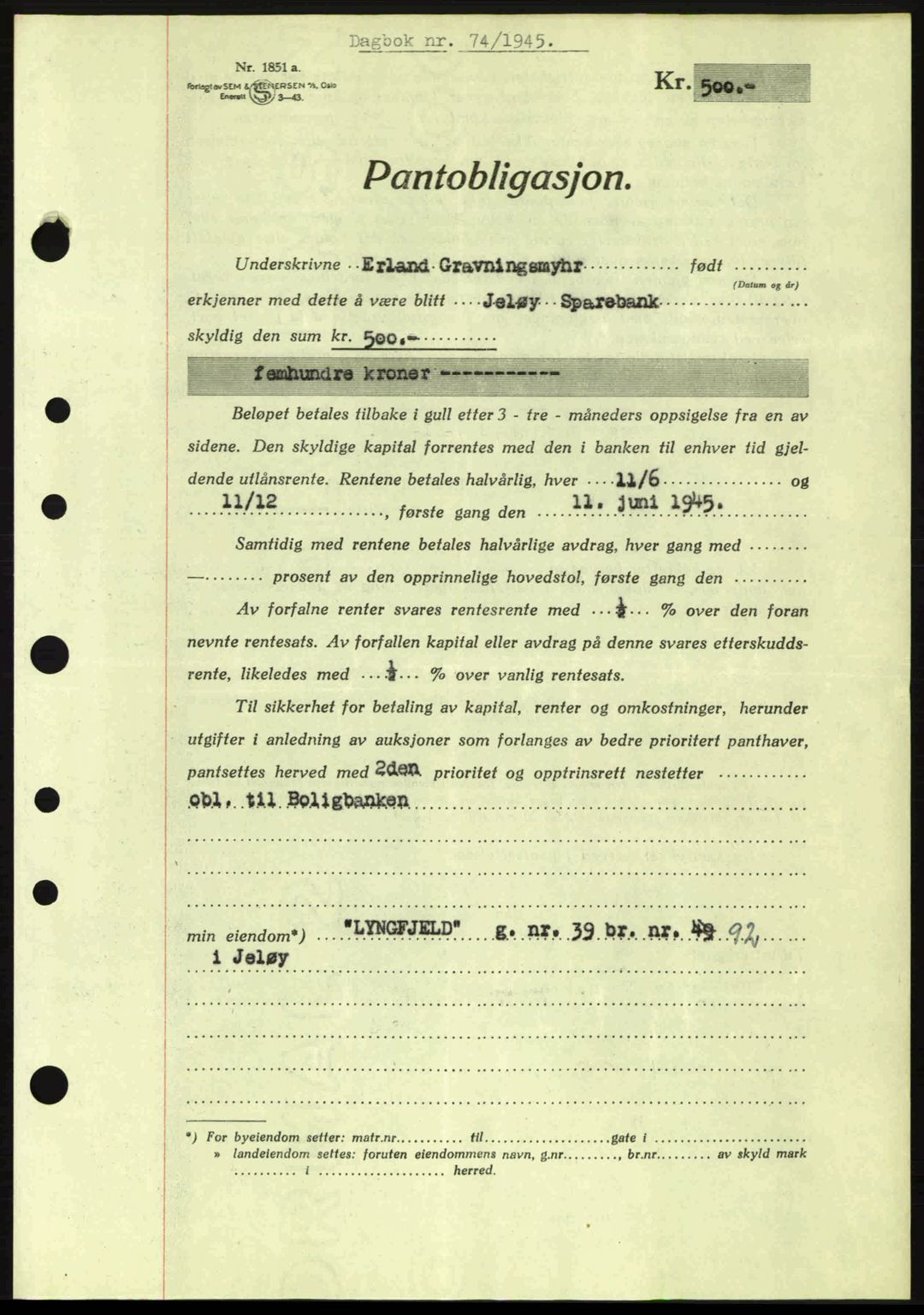 Moss sorenskriveri, SAO/A-10168: Pantebok nr. B13, 1943-1945, Dagboknr: 74/1945