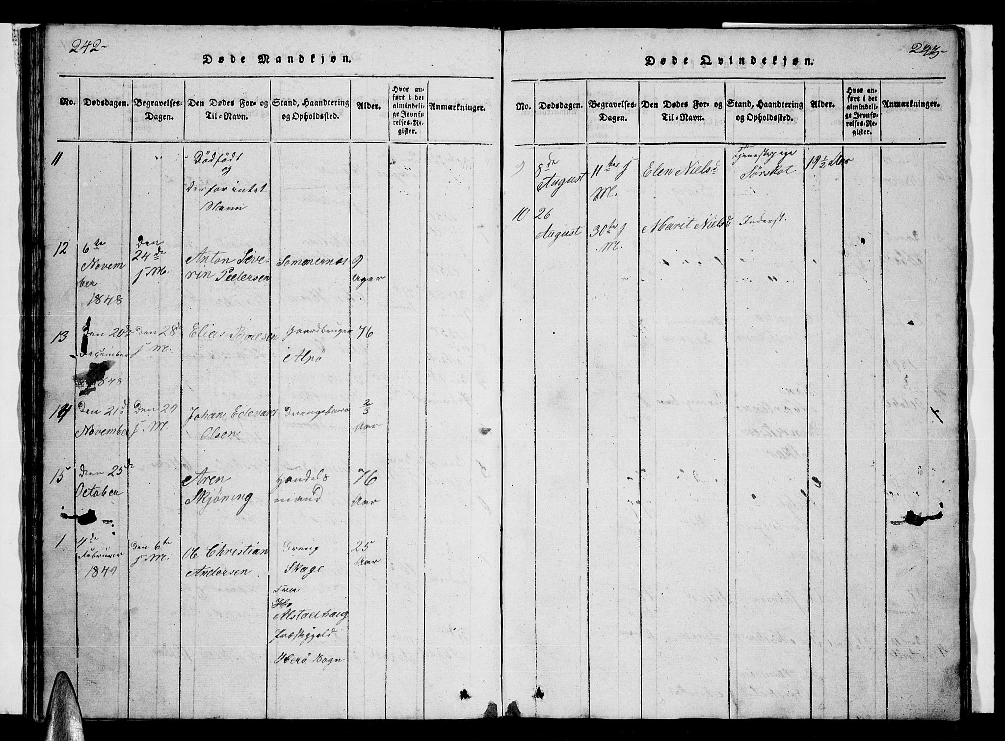 Ministerialprotokoller, klokkerbøker og fødselsregistre - Nordland, AV/SAT-A-1459/857/L0826: Klokkerbok nr. 857C01, 1821-1852, s. 242-243