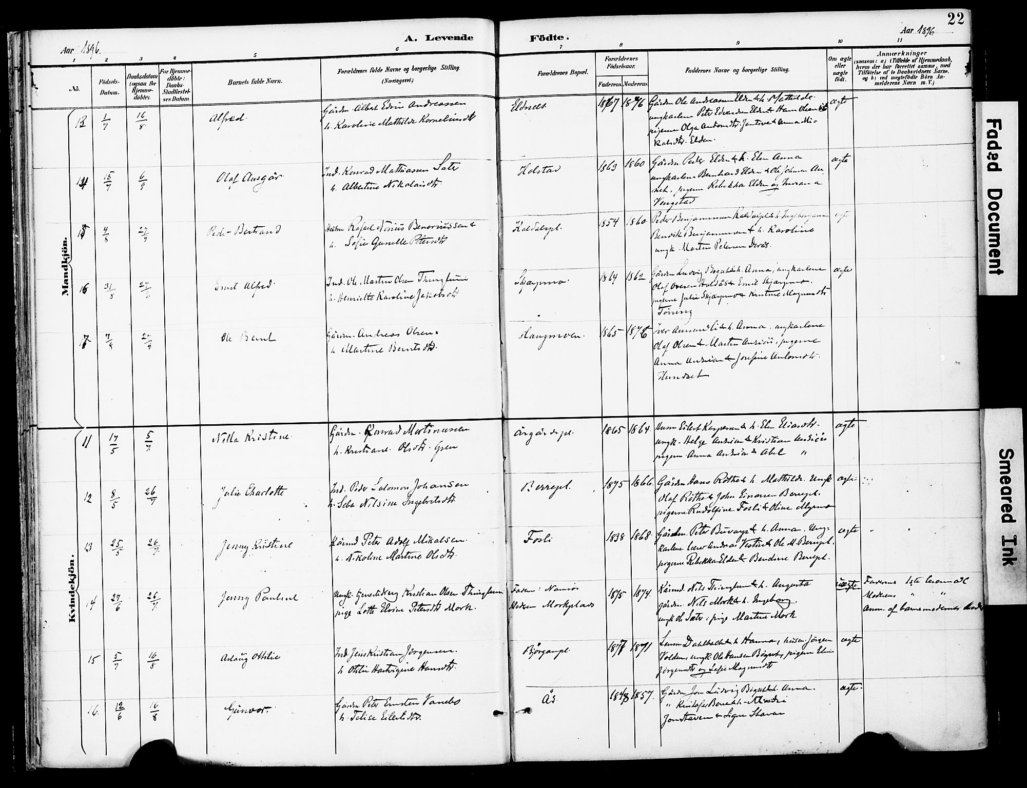 Ministerialprotokoller, klokkerbøker og fødselsregistre - Nord-Trøndelag, AV/SAT-A-1458/742/L0409: Ministerialbok nr. 742A02, 1891-1905, s. 22